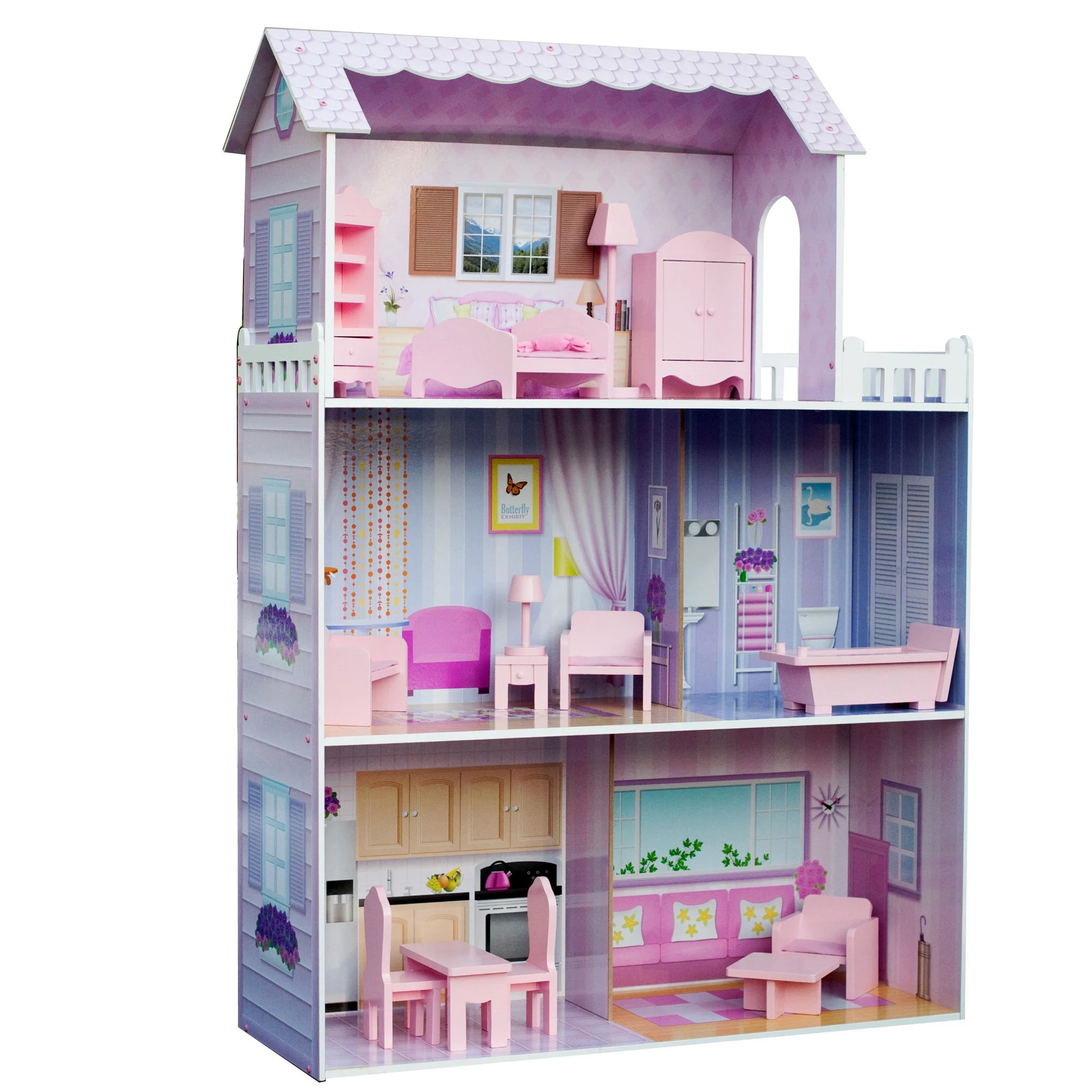 Olivia's Little World Giant Doll House, grande maison de poupée en bois avec mobilier et accessoires, maison de poupées de 3 étages pour enfants, maison de poupées pour des poupées de 12 ", 3 ans +