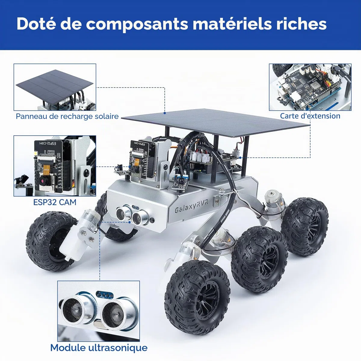 SUNFOUNDER GalaxyRVR Mars Rover Kit Robot vidéo Intelligent Compatible avec Arduino UNO R3 avec ESP32 Cam pour visuels FPV en Temps réel, Carte R3 et Piles Rechargeables incluses