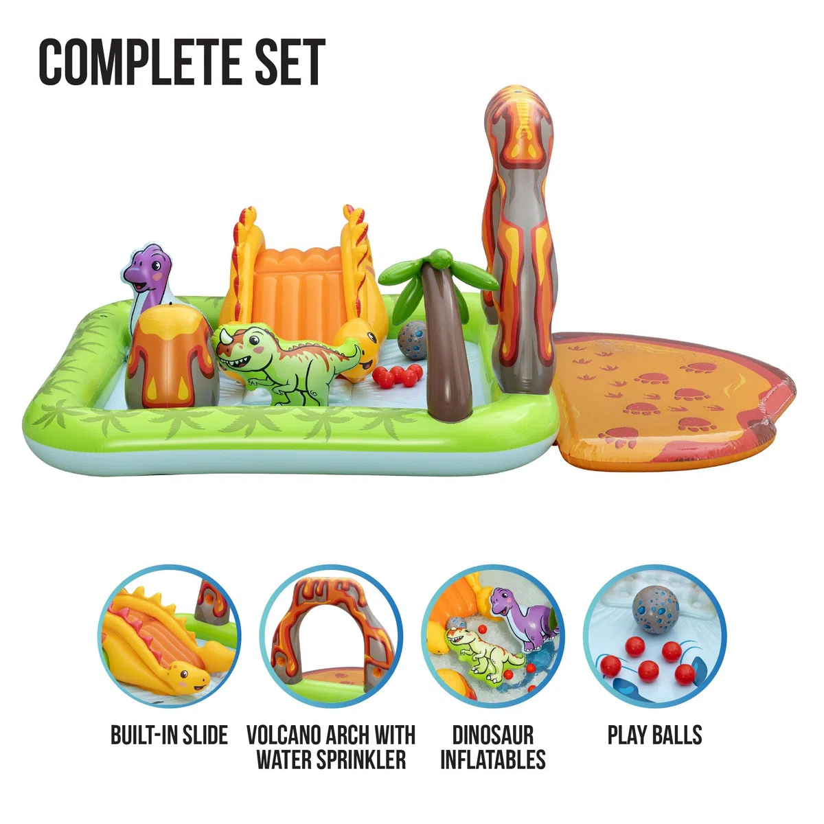 Bestway Aire de Jeux Aquatiques et pataugeoire Gonflable Volcano Springs pour Enfants 2,62 m x 1,88 m x 1,02 m