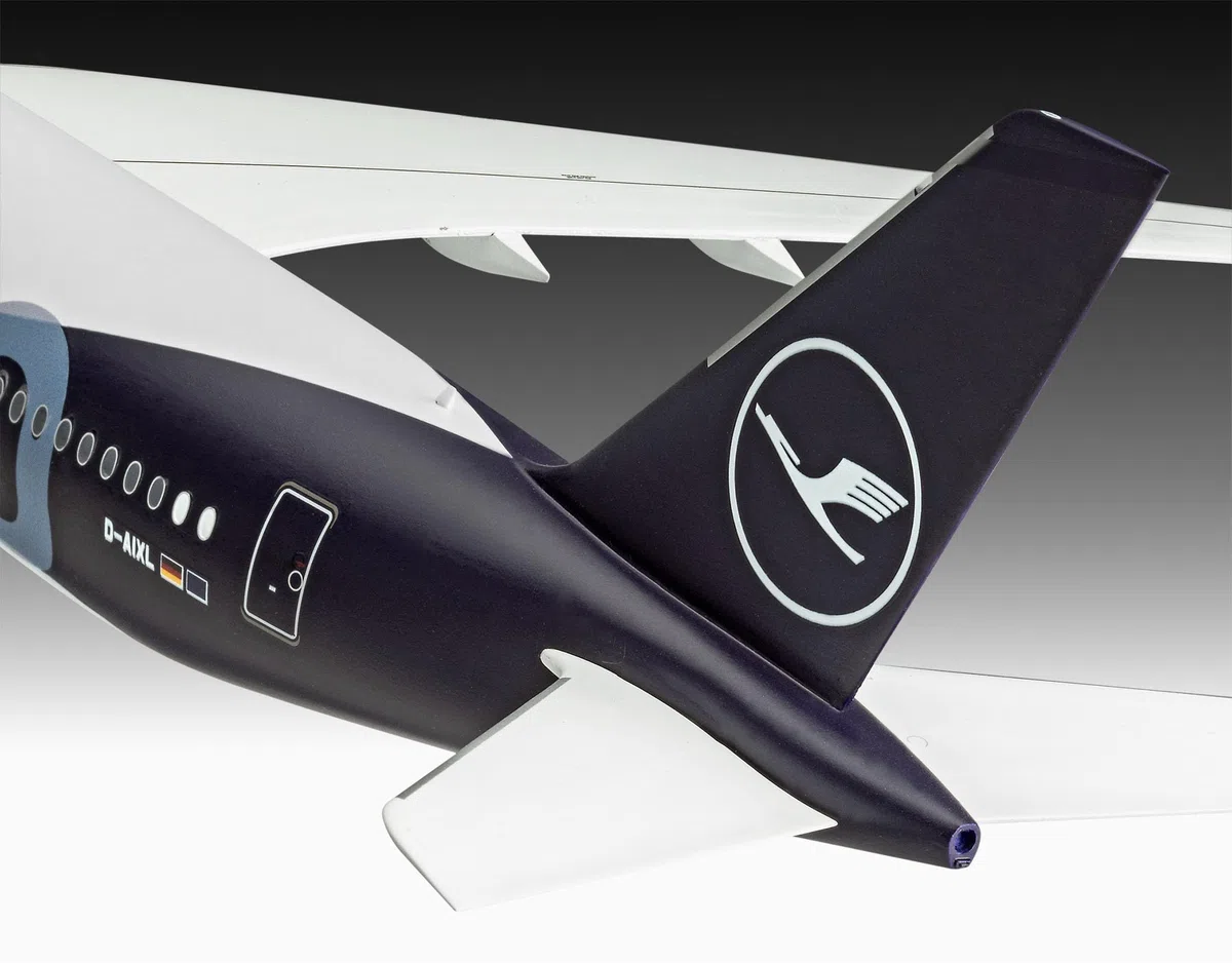 Revell Coffret cadeau 05612 A350-900 - Lufthansa 100 ans, échelle 1/144, kit de maquette en plastique non construit avec accessoires