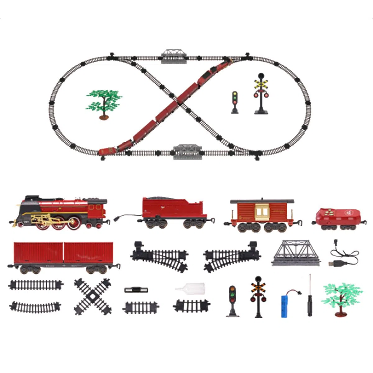 Ensemble de train de Noël électrique vintage avec chariot et piste qui peut courir, modèle de locomotives avec lumière, vapeur et fumée, accessoires riches, pour amateur de train (batterie