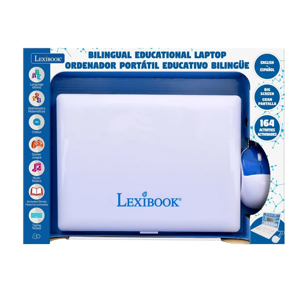 Lexibook, Ordinateur Portable éducatif bilingue, Anglais et Espagnol, 164 activités d'apprentissage, écran LCD, Clavier, Jeux Amusants et découverte, Bleu, JC601i2LXB
