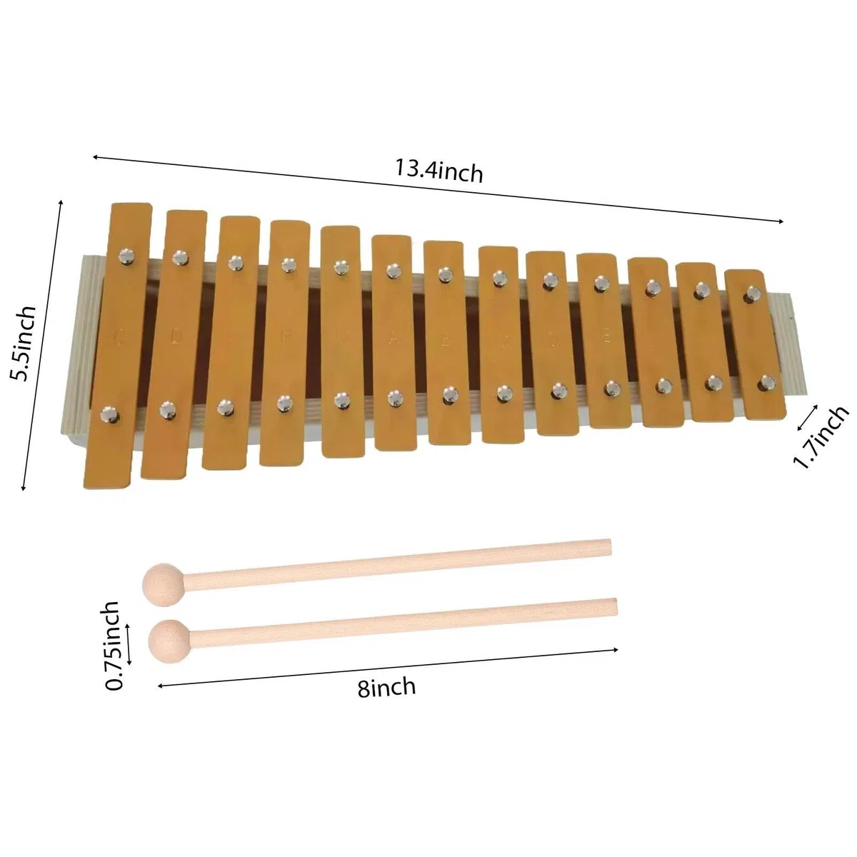 Instrument De Musique Xylophone En Bois Glockenspiel Classique 13 Notes Couleur Bois Xylophone Touches Métalliques Percussion Cadeau Pour Débutants