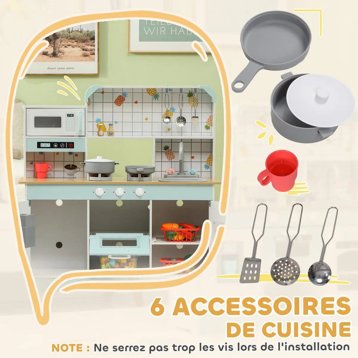 AIYAPLAY Cuisine Enfant Jouet d'imitation Lumières et Sons 3+ Ans Blanc