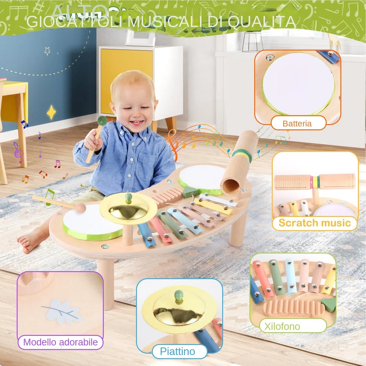 Batterie Enfant 7-en-1 Xylophone Enfant bois