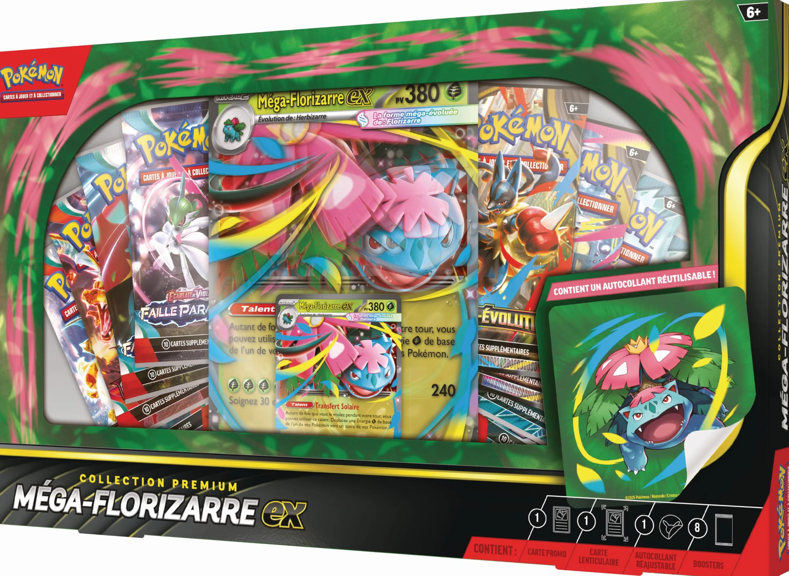 Pokémon : Collection Premium Méga-Florizarre-ex (1 Carte Promo Brillante, 1 Carte Promo Grand Format lenticulaire et 8 boosters) du JCC Pokémon