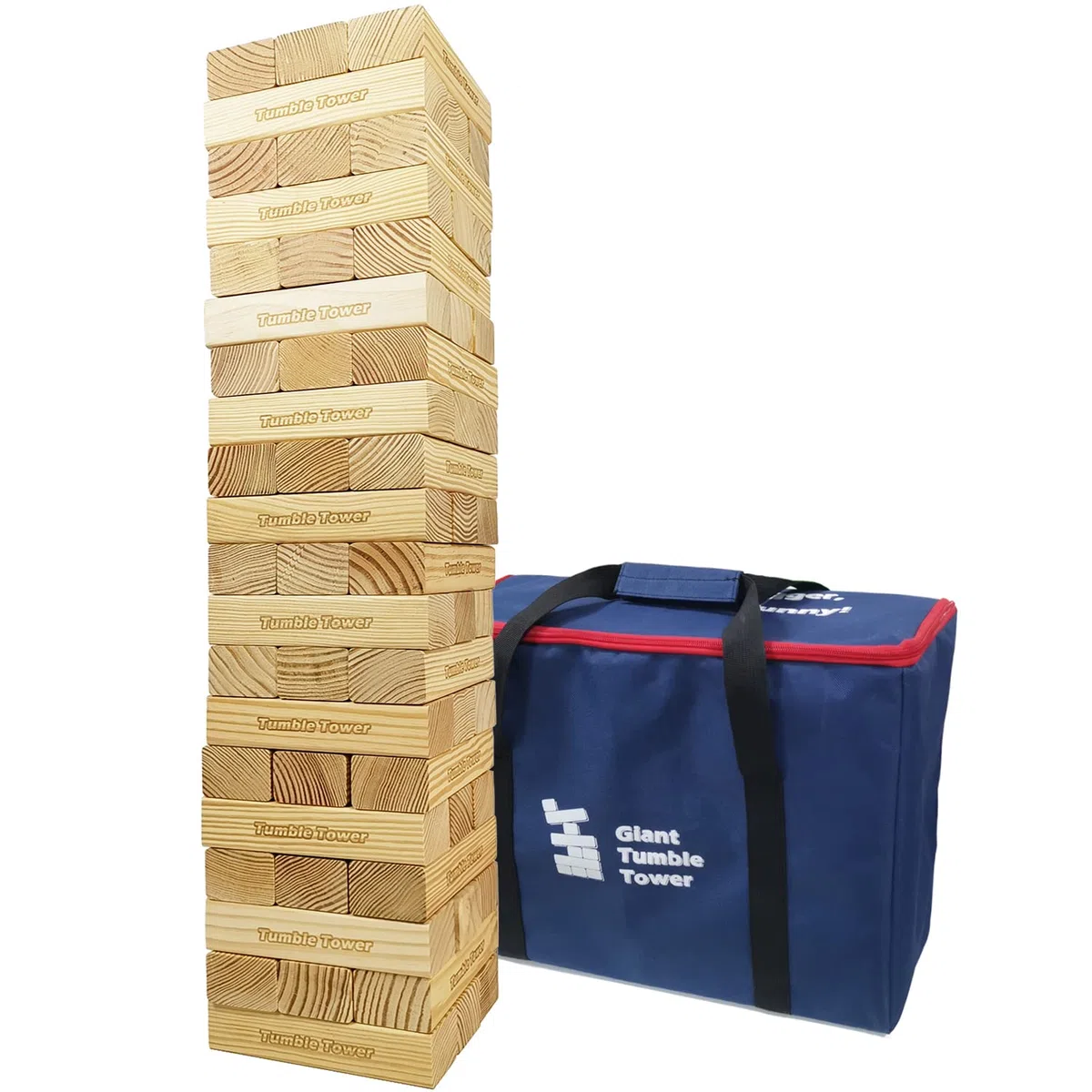 Jac & Mok Ensemble de jeu géant en bois avec sac de transport (tour géante de 60 pièces)