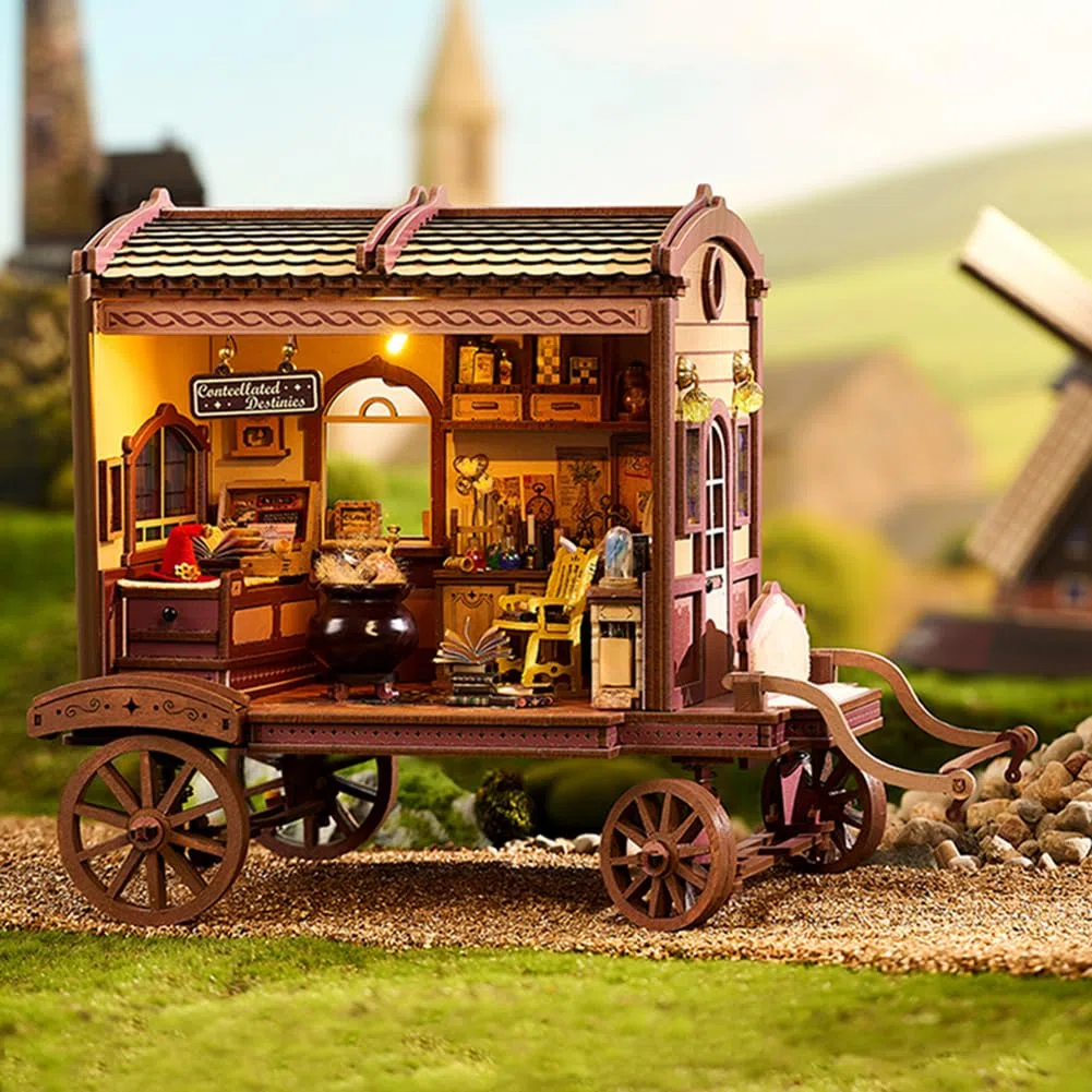 Kit de bricolage pour le coin du livre, puzzle 3D à faire soi-même maison miniature et carrosse mobile, puzzles éducatifs en bois pour adultes