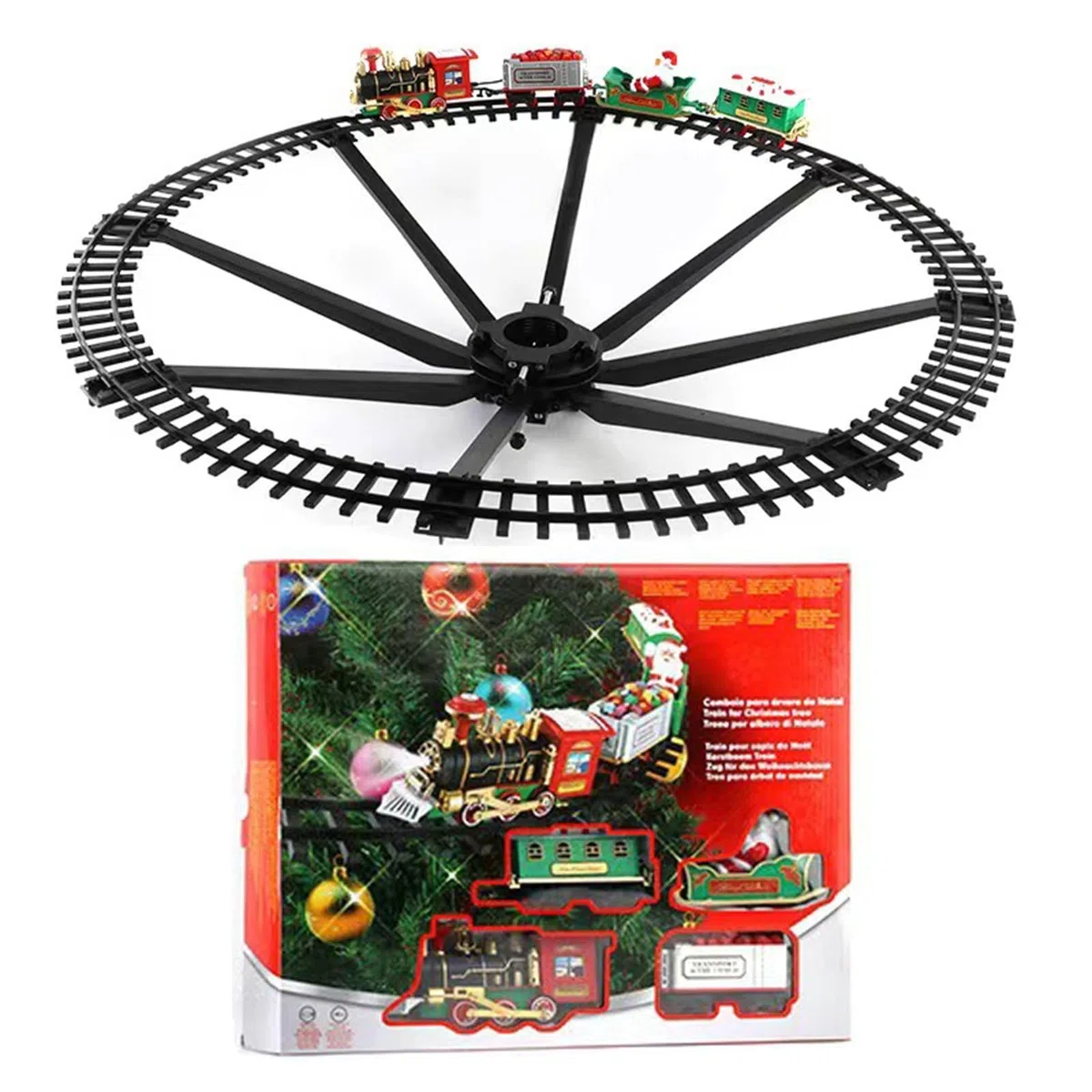 Jeu de train de Noël avec lumière sonore - Décoration d'arbre à suspendre - 3564 - Locomotive lumineuse pour l'ambiance festive de l'Avent - Jouet robuste - Idée cadeau (rouge, 43 x 36,5 x 8)
