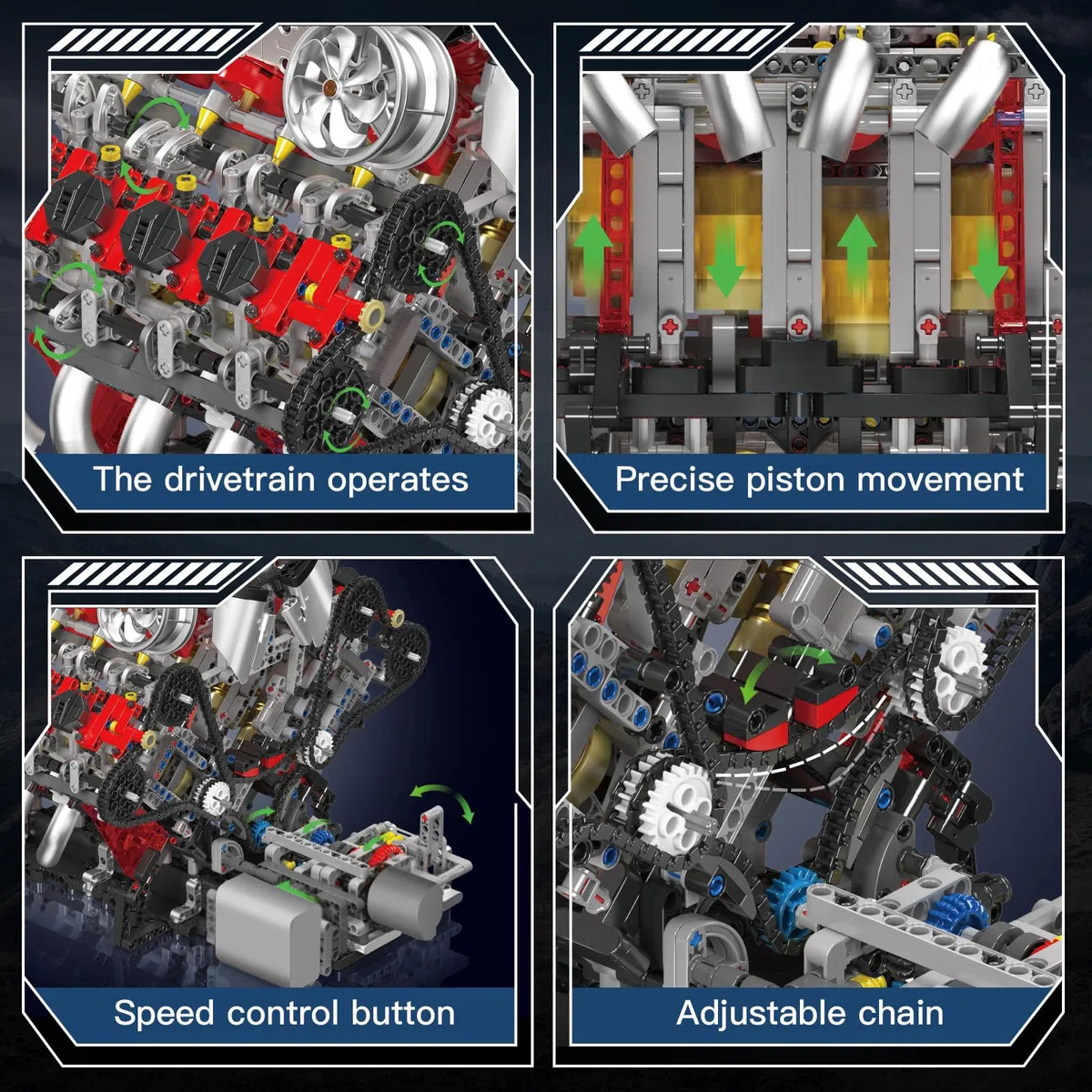 Mould King 10130 Technique V8 Kit de Construction F488 Voiture Moteur Modèle Blocs de Simulation avec Moteur Fonctionnel pour Adultes (2718 Pièces)