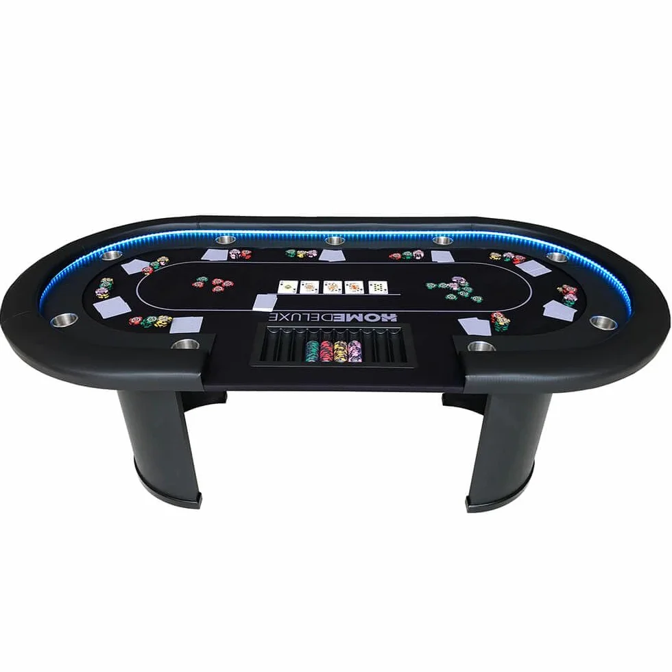 Home Deluxe - Table de Poker Full House - avec éclairage LED et Porte-Boissons, pour jusqu'à 9 Personnes, Dimensions : 215 x 106 x 78 cm, Plateau à jetons Inclus I Table de Jeu Table de Poker