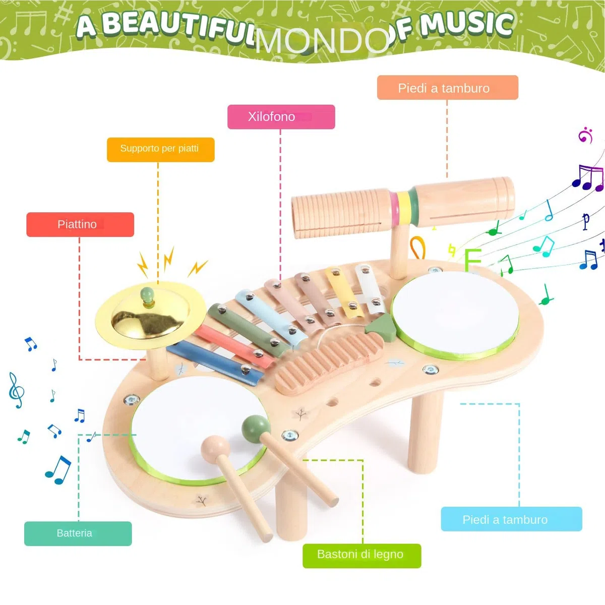 Batterie Enfant 7-en-1 Xylophone Enfant bois