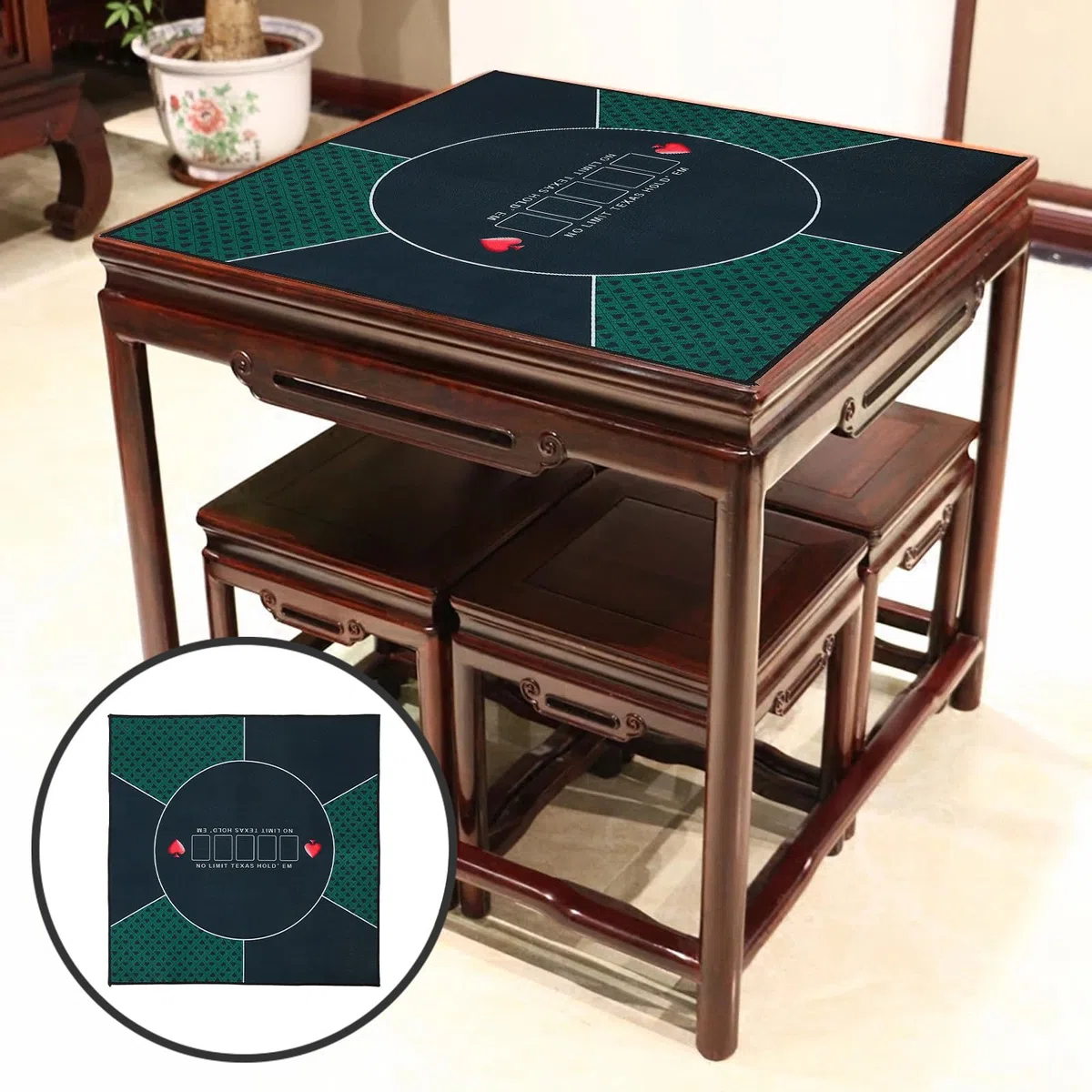 Tapis de Poker Motif Imprimé, Facile à Transporter Ranger Rectangulaire en Tissu Vert pour Tournois de Poker et Jeux de Rôle