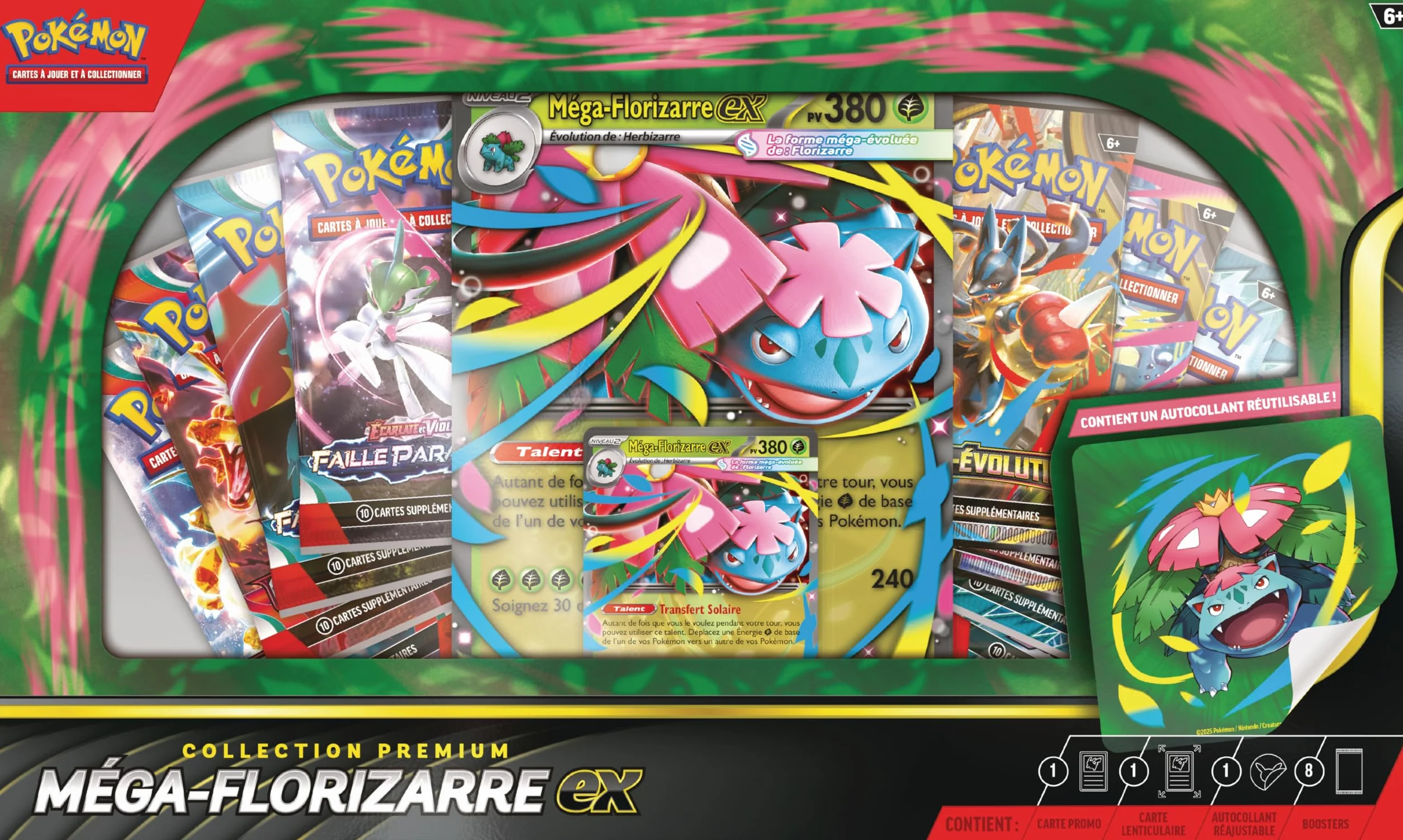 Pokémon : Collection Premium Méga-Florizarre-ex (1 Carte Promo Brillante, 1 Carte Promo Grand Format lenticulaire et 8 boosters) du JCC Pokémon