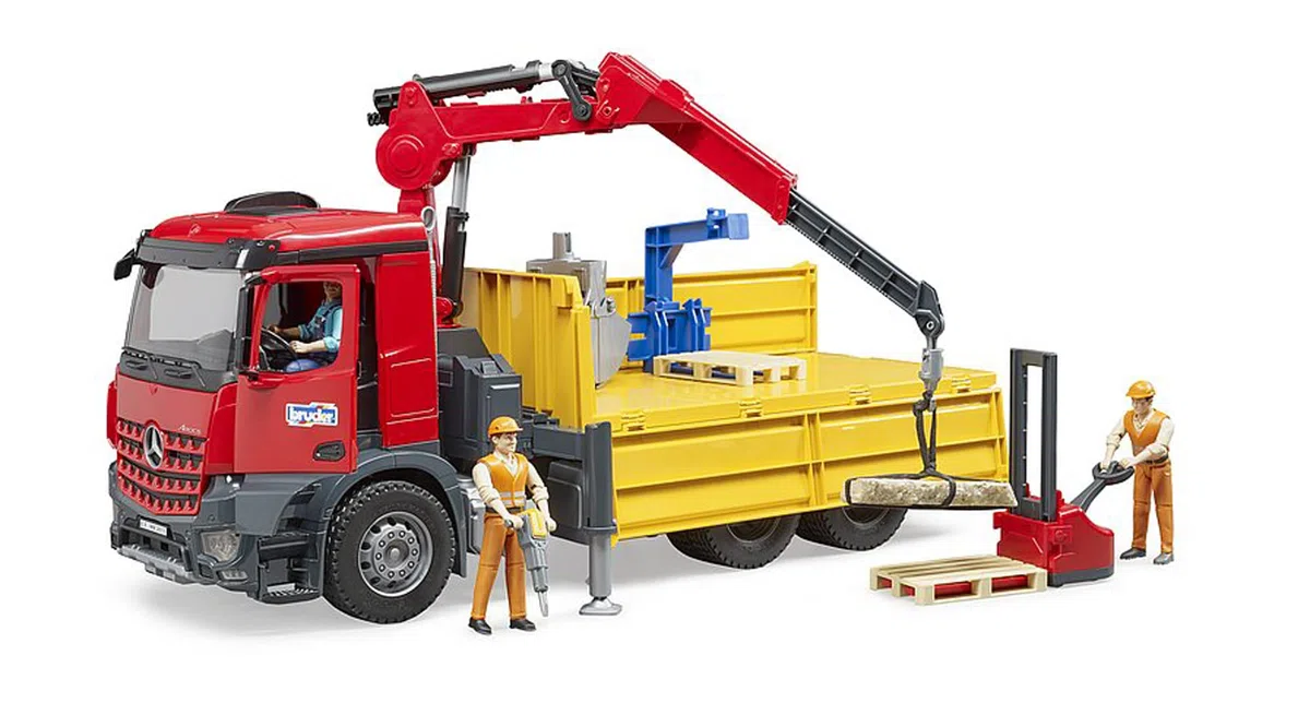 Mercedes Benz Arocs Truck with Roll-Off Container, Clamshell Buckets and 2 Pallets