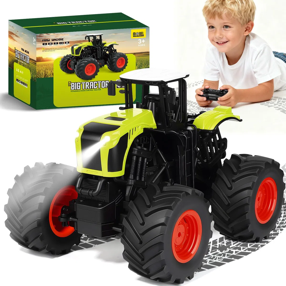 Tracteur Telecommandé Enfant de 3 4 5 6 Ans - RC Jouet Ferme Camion Chantier Télécommandé Véhicule avec Cool Lumière et Réaliste Son, Cadeau de Noël Anniversaire per Filles Garçons
