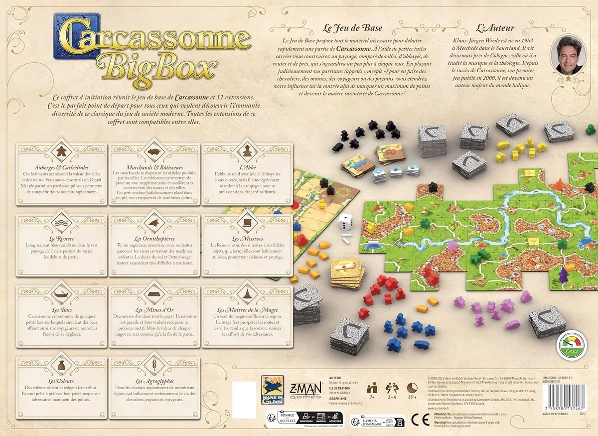 Asmodee - Big Box Carcassonne - Hans im Glück - Coffret d'initiation | 7+ ans et plus - 2 à 6 joueurs - 45 à 60 minutes de jeu - Jeu de société - Jeu de stratégie/pour la famille
