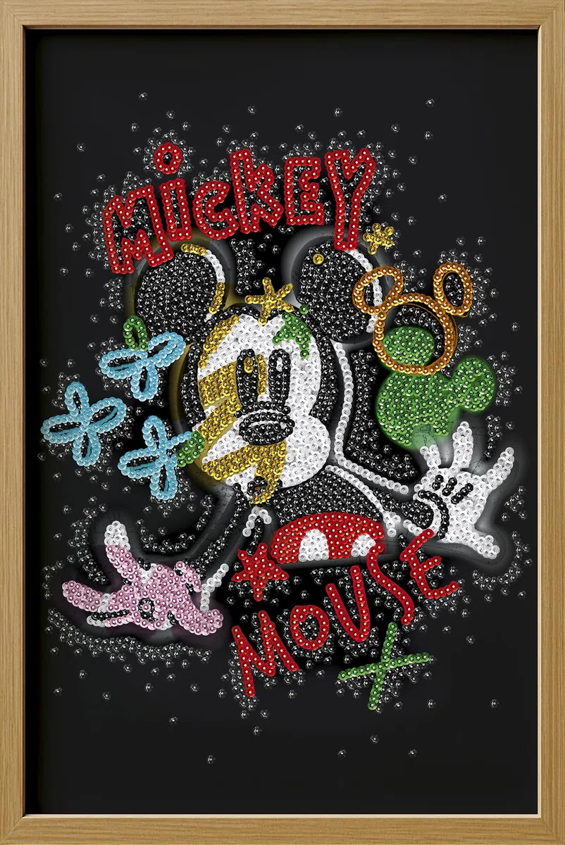 Lansay - Sequins XXL Disney Mickey Pop Art - Cadre en Bois - Dès 14 Ans
