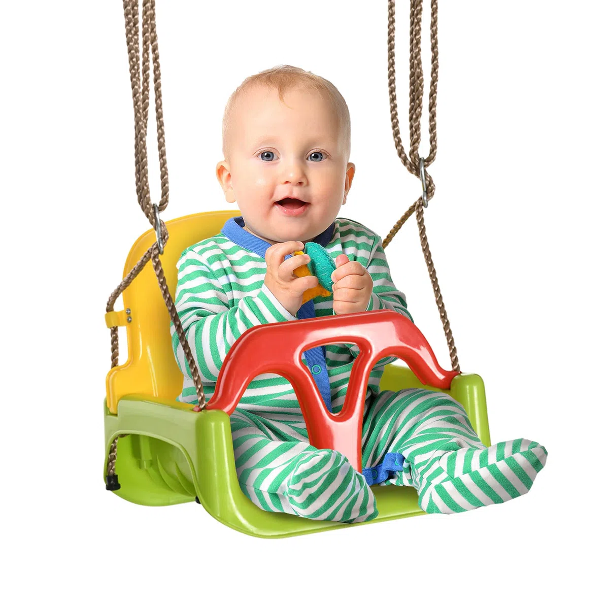 Outsunny Balançoire siège 3 en 1 évolutif pour Enfant avec Dossier et Barre en T Amovibles - de 9 à 36 Mois - intérieur extérieur - Hauteur Ajustable Vert
