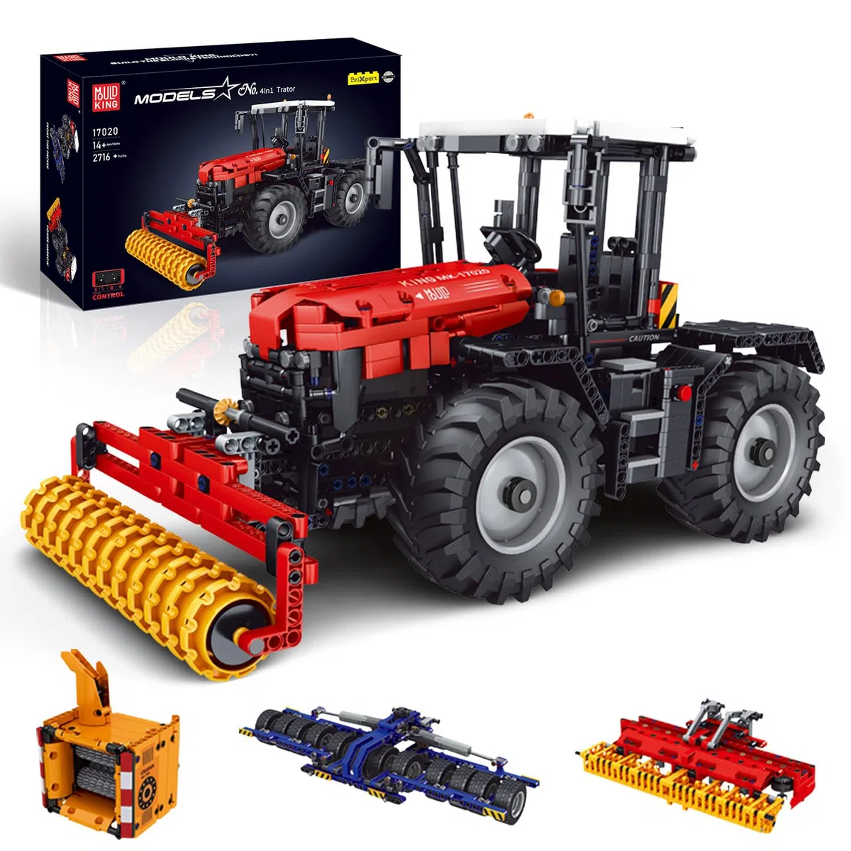 Mould King 17020 Technique 4 en 1 Télécommandés Blocs de serrage Tracteur avec 4 moteurs STEM Kit de modélisation pour les amateurs de machines agricoles (2716 pièces)