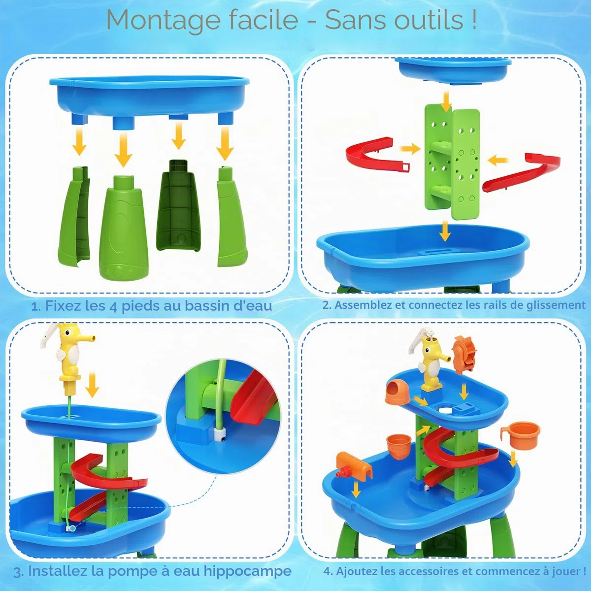 Table à Eau pour Enfants - Table Sensorielle avec 28 Accessoires de Jeu, Table de Jeu d'Extérieur avec Jet d'Eau Effet Pluie, Jouet Éducatif STEM pour Garçons et Filles de 3 à 8 Ans