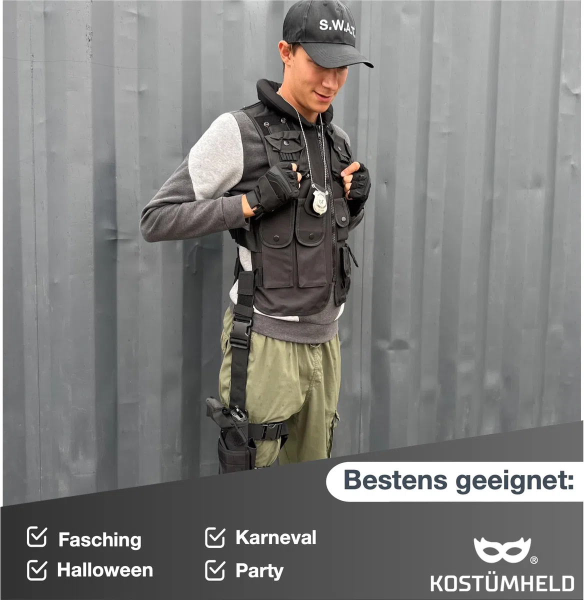 TK Gruppe Timo Klingler Costume 6 en 1 SWAT UNISEXE pour Hommes & Femmes - Ensemble pour Carnaval, Mardi Gras & Halloween