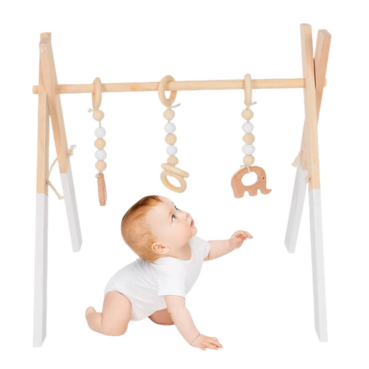 Portique D'Éveil Bébé Bois Portique D’Activité De Bébé En Bois, Exercice De Coordination & Design Scientifique Et Pliable