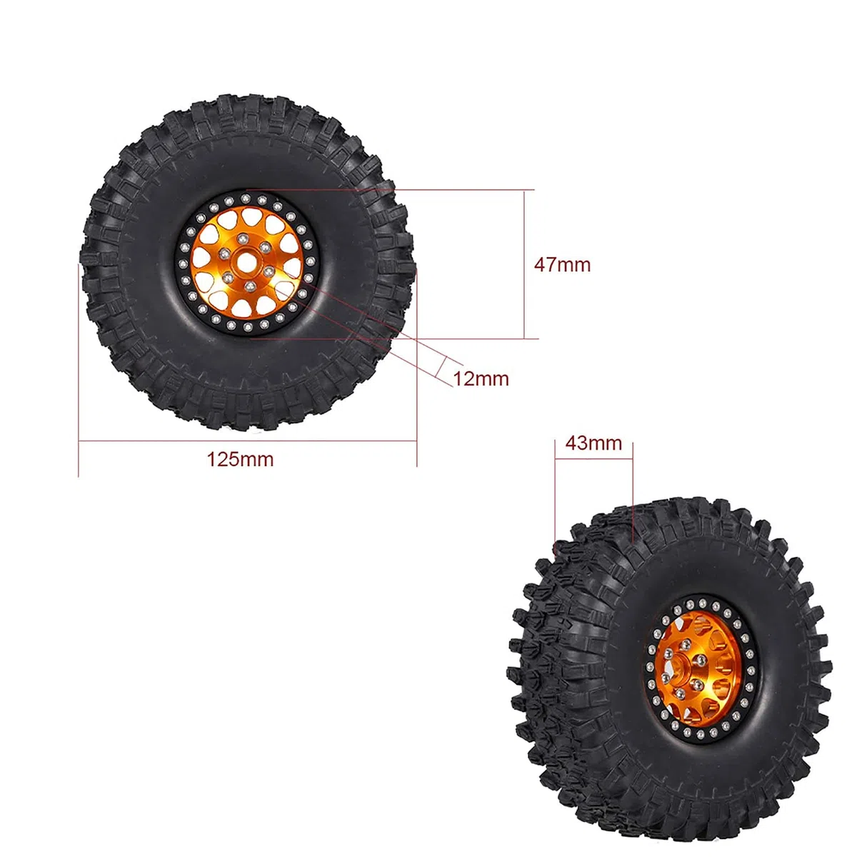 COMETX RC Rock Crawler Lot de 4 pneus en caoutchouc 4,8 cm avec jante en métal pour 1/10 RC Rock Crawler Traxxas Trx-4 Trx-6 Axial Scx10 90046 RC Pièces de voiture