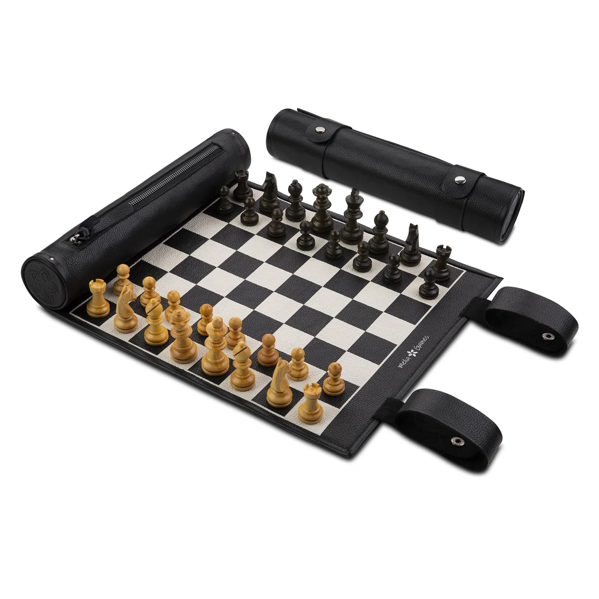 Échecs à Rouler – Échecs de Voyage magnétiques en Cuir véritable avec pièces d'échecs en Bois fabriquées à la Main (Classic Brown)