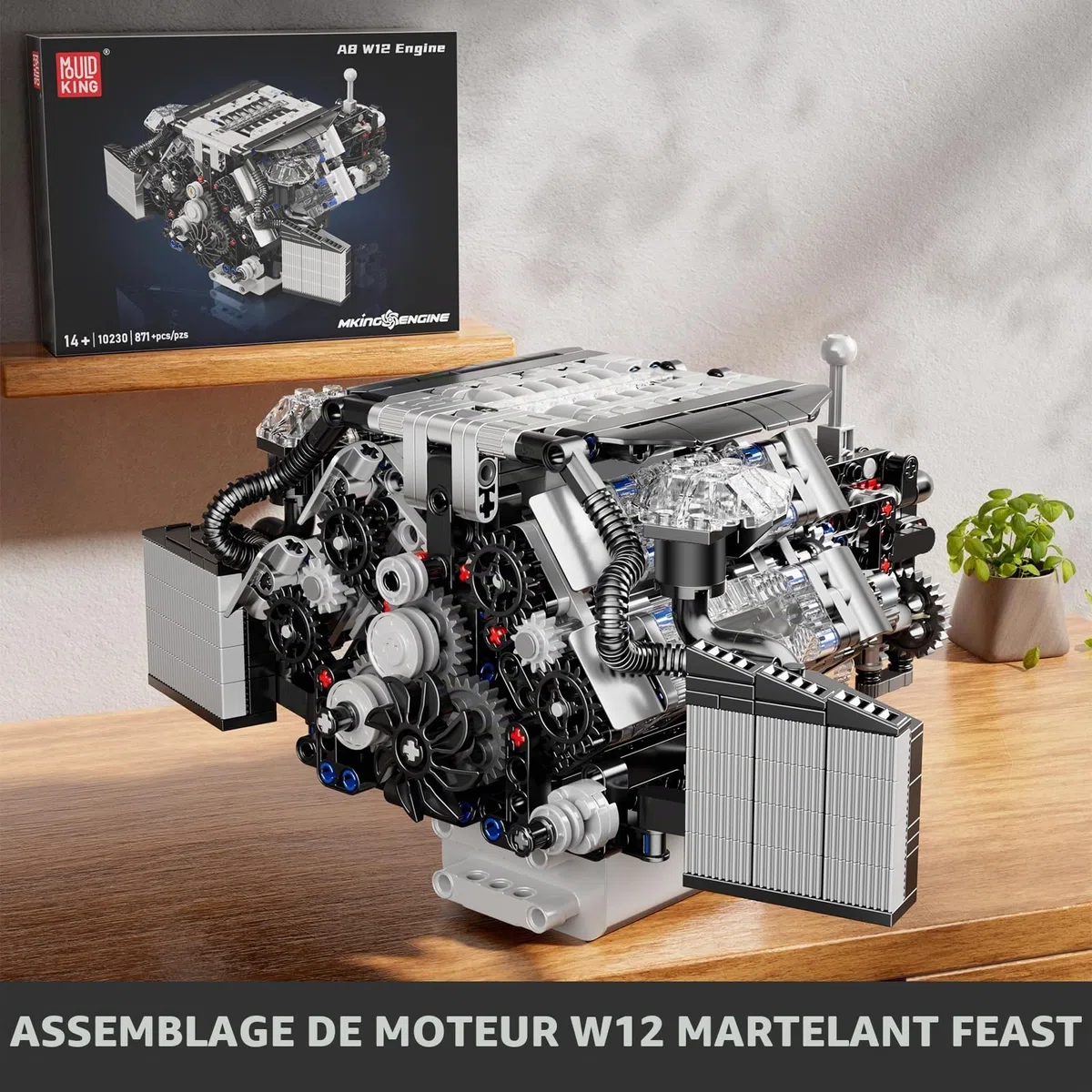 Mould King 10230 - Modèle de blocs de construction de moteur technique - Kit de modélisation de moteur pour adultes - Moteur à essence MOC comme jouet/cadeau/objets de collection (871 pièces)