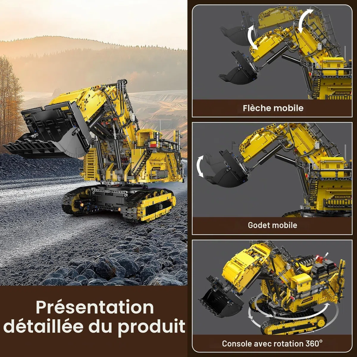 Mould King 17070 Technologie Télécommande Excavatrice Kit Excavatrice Avec Moteur Excavatrice Sur Chenilles Bloc De Construction Grue Clip Block Cadeaux Jouets Pour Adultes Et Adolescents(4767 Pièces)
