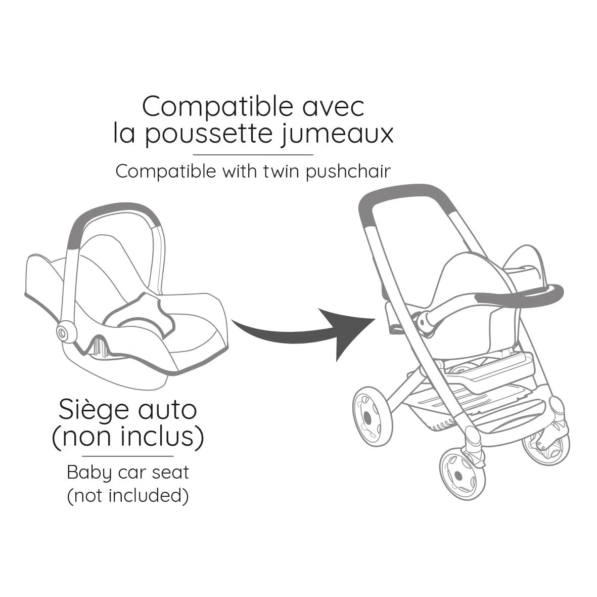Smoby - Maxi-Cosi - Poussette Jumeaux Beige - Jouet d'Imitation - Balader 2 Poupons Jusqu'à 42 cms - Roues Silencieuses et Multidirectionnelles - A Partir de 3 Ans - Fabrication Espagnole