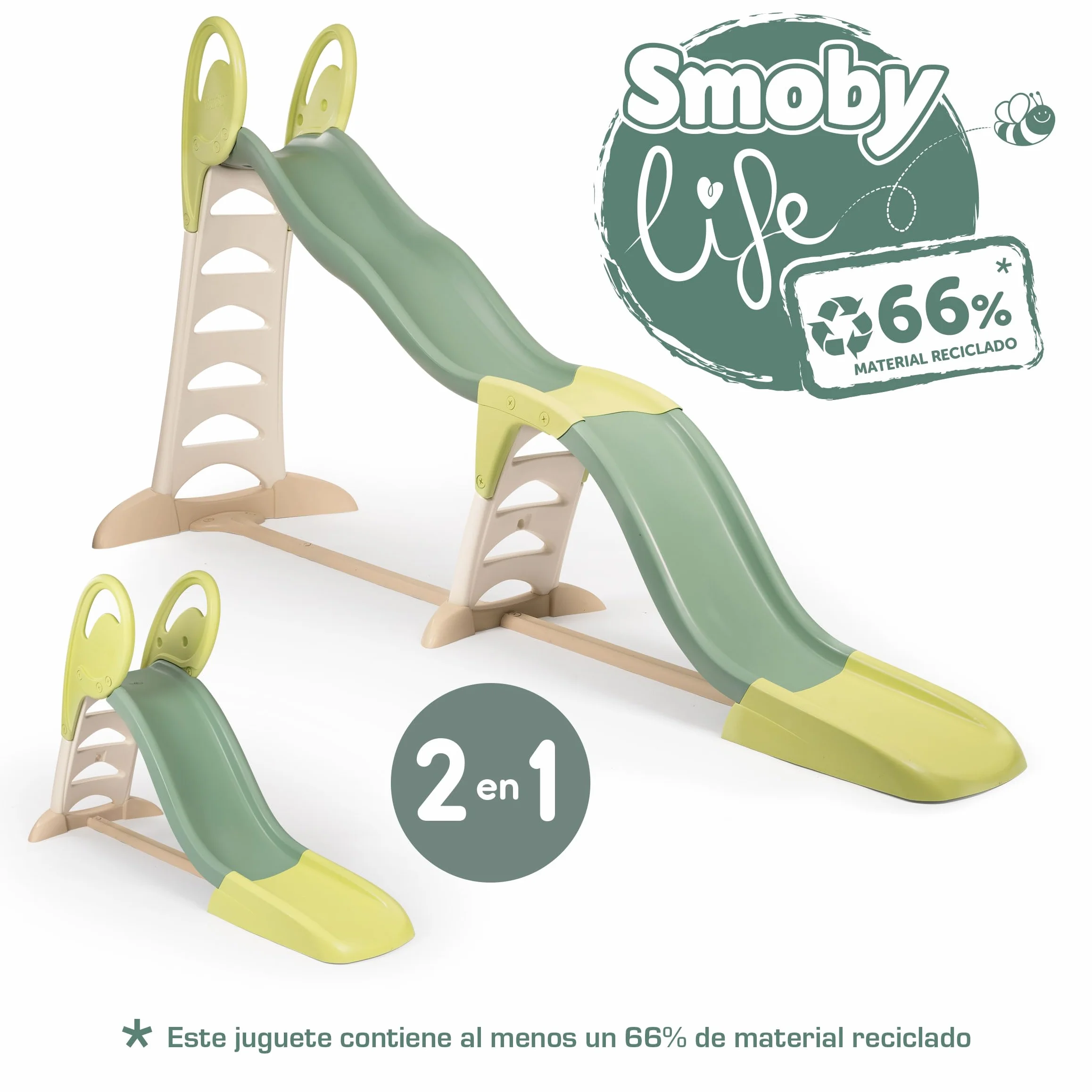 Smoby Life - Toboggan Super Megagliss - Evolutif 2 en 1 - Glisse de 170 à 360 cm - Echelle avec Mains Courantes, Marches Antidérapantes - Matière Recyclée - A Partir de 2 Ans - Fabrication Française