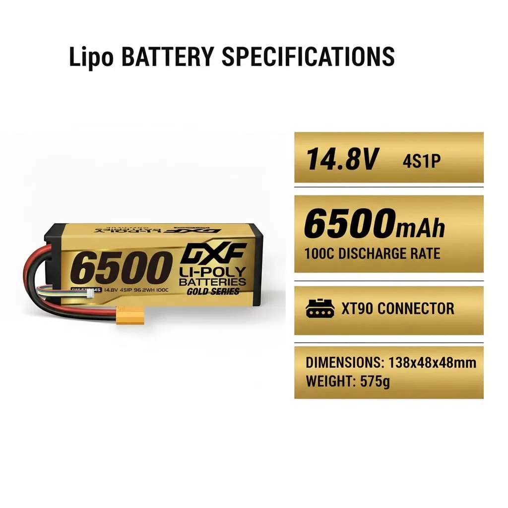 DXF Batterie LiPo 4S 6500mAh 100C 14.8V Prise XT90 Lot de 2 Boîtier Rigide pour Voiture RC 1/8 1/10 Camion Buggy Truggy Course Hobby Haute Décharge Rechargeable Polymère Lithium