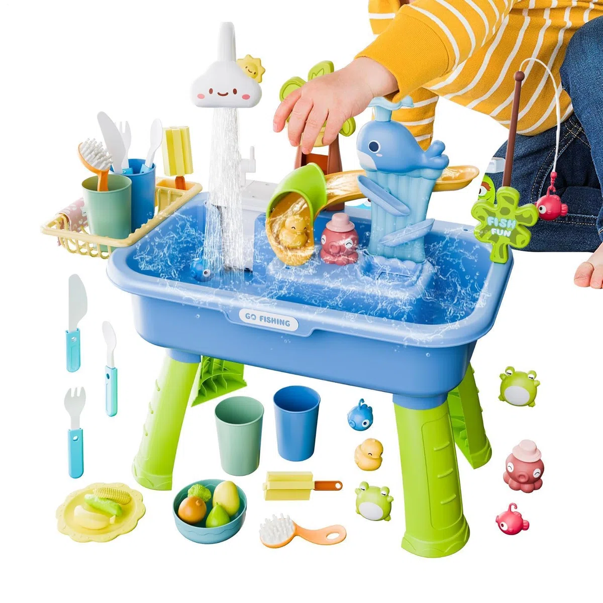 Table A Eau Enfant Exterieur, Ensemble De Jeu De Pêche, Accessoires De Aquaplay Circuit Deau, Table D Activité Exterieur avec Pompe, pour Piscine, Anniversaire, Cadeau