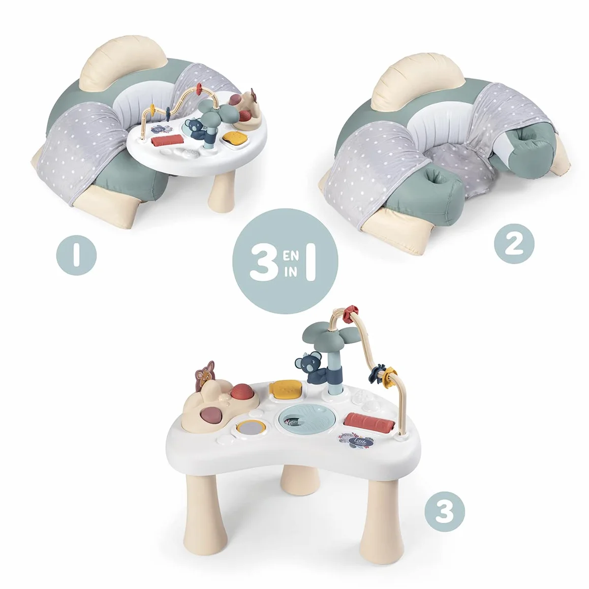 Little Smoby - Cosy Seat - Siège Gonflable + Tablette d'Eveil - Fauteuil pour Bébé - Housse Tissu - A Partir de 6 Mois - Fabrication Française