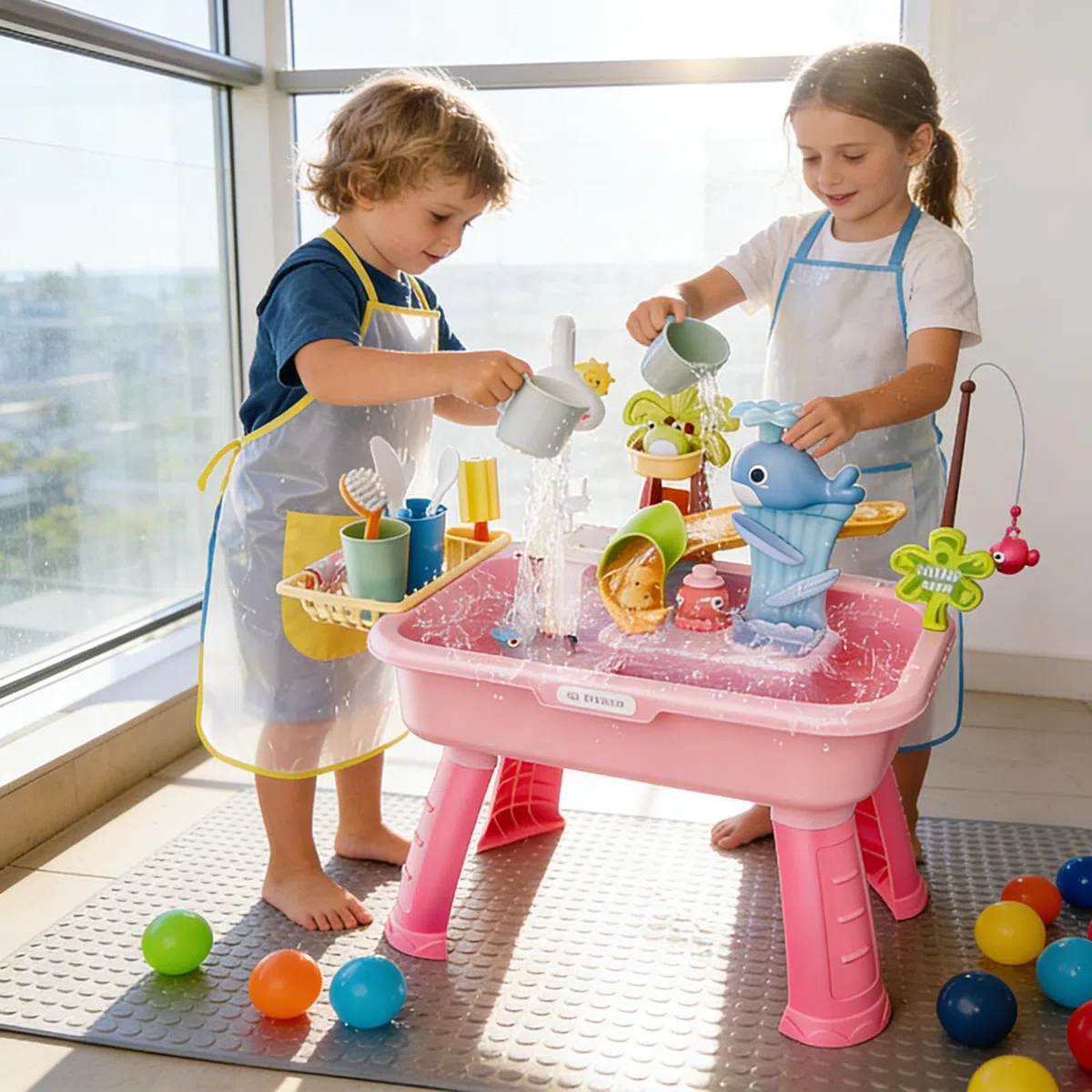 Table De Jeu 4-en-1 Pour En-fants Avec Pompe 54x29x53cm Table D'eau Enfant Exterieur Tables Exterieur Jouet Sur La Plage Arrière Tables D‘Eau Avec Ensemble D'accessoires Pour En-fants De 3 Ans Et Plus