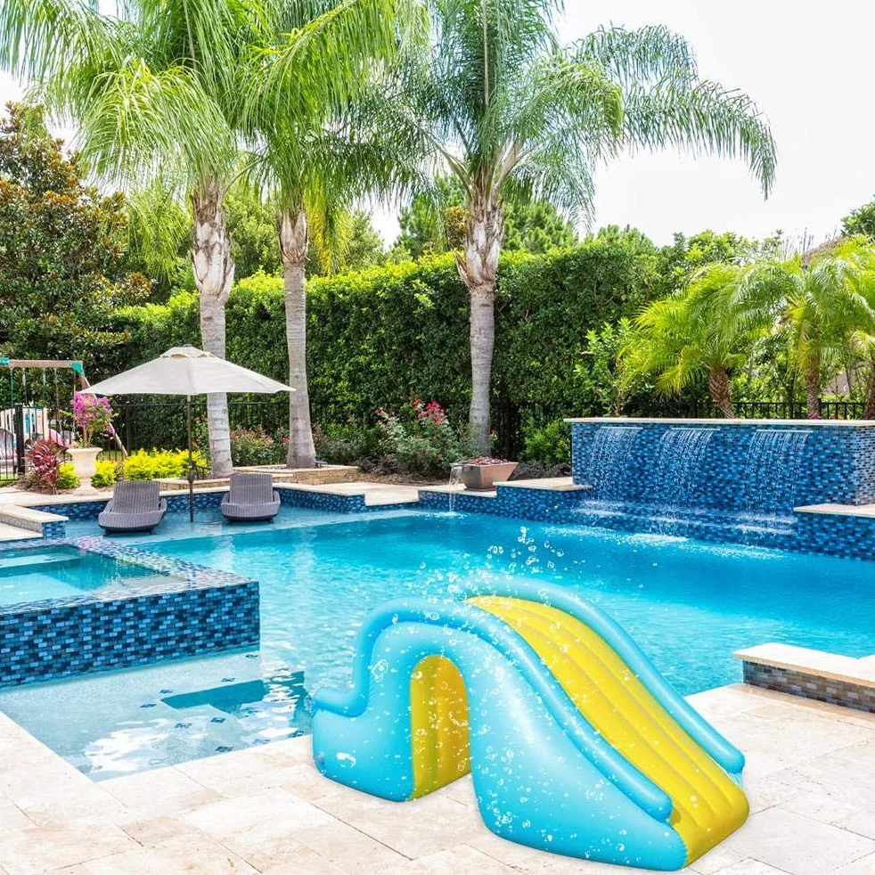 JTLB Toboggan Gonflable pour Piscine, Toboggan Aquatique, Marches d'escalade Portables en PVC, Grande Piscine, Jeu Intérieur et Extérieur avec Taille 158 X 79 X 62 Cm, Jouet de Je (Bleue)
