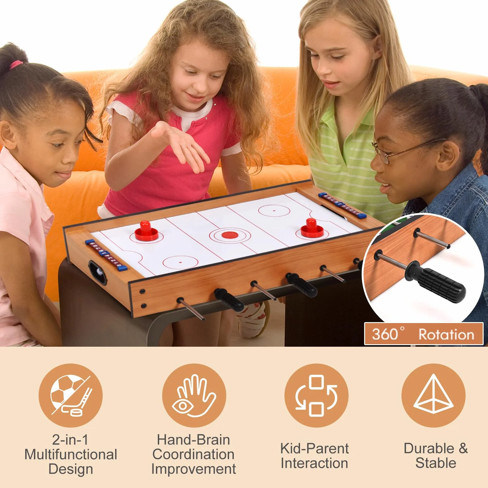 HOMASIS 2 en 1 Table Multijeux en Bois pour Enfant, Baby-Foot, Air Hockey de Table, Table de Jeu de Football pour la Maison, Le Bar, Le Bureau, pour Enfants de 4 Ans+