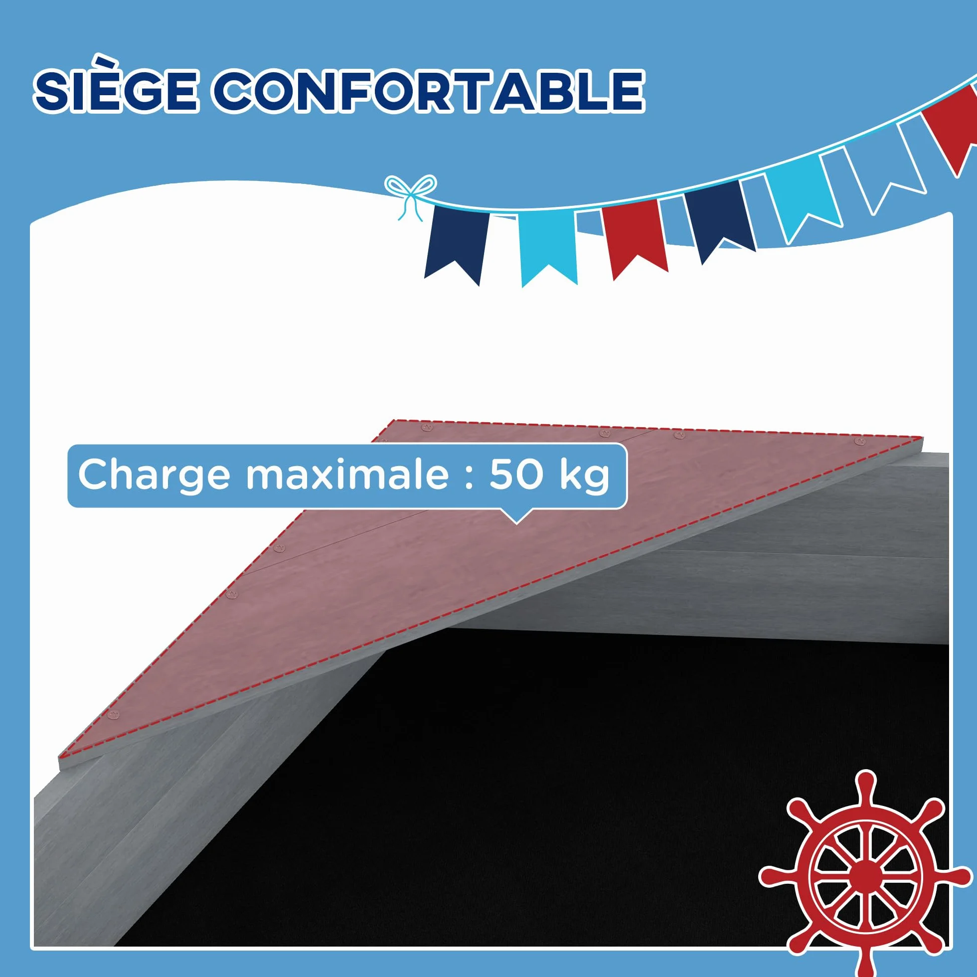 Outsunny Bac à Sable Enfant extérieur en Bois avec sièges, gouvernail | Drapeau, de 3 à 8 ans, capacité de sable 330 kg, gris foncé