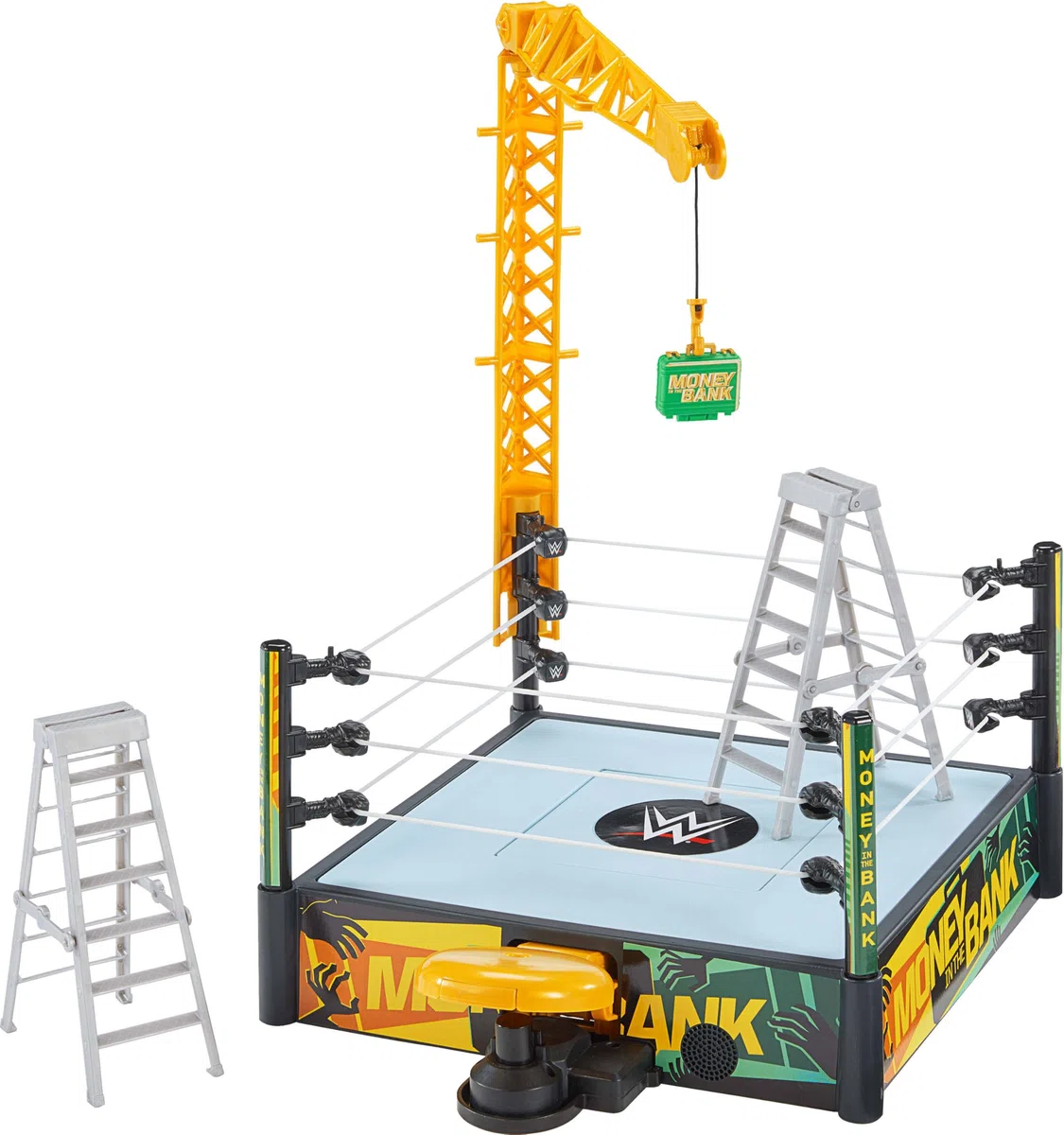 WWE JGR83 Ensemble de Jeu Money in The Bank avec 2 Modes de Jeu et Plus de 40 Sons et Phrases, Comprend Une Grue de Lanceur, des échelles et Une Mallette, 33 x 50,8 cm