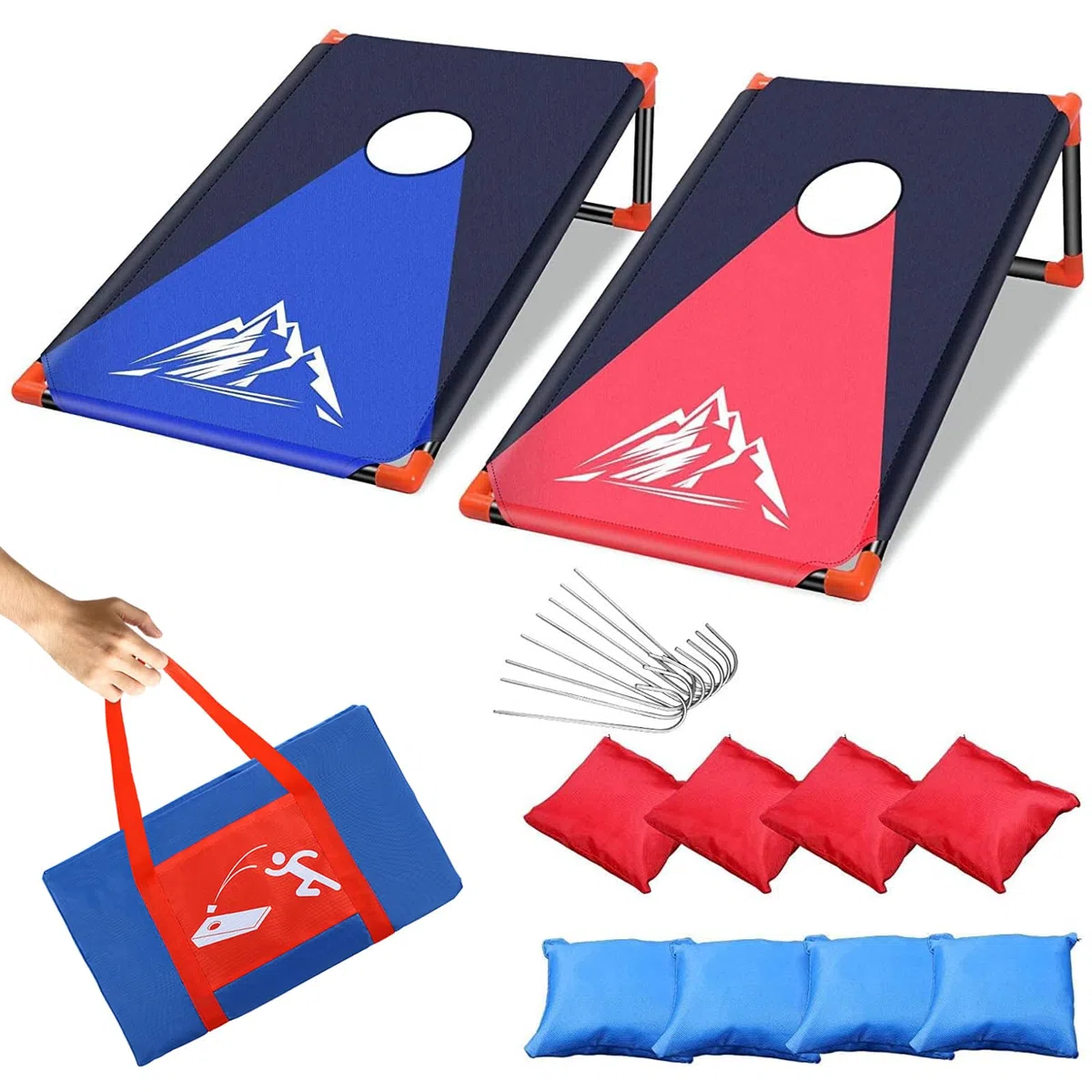 Sac Cornhole Jeux Exterieur, Portable Corn Hole Jeux pour l'extérieur avec Cadre en PVC, 8 Sacs de Haricots et Sac de Transport pour Les Le Jardin, la pelouse, Les Jeux de Plage, Le Camping