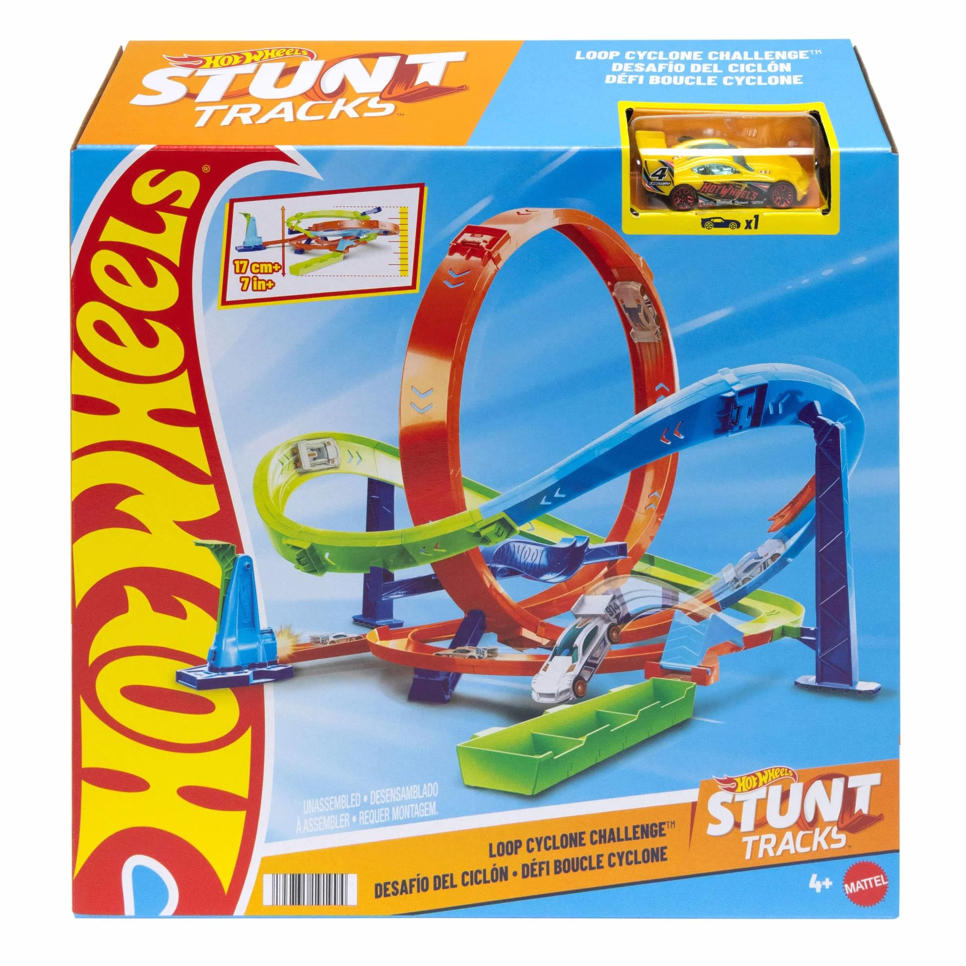 Hot Wheels Let’s Race Netflix - Coffret Circuit Loop Cyclone Challenge Gamme Action Avec Voiture, Échelle 1/64, 2 Modes De Jeu, Rangement Facile, Poignée De Transport, A Partir De 4 Ans, HXM94