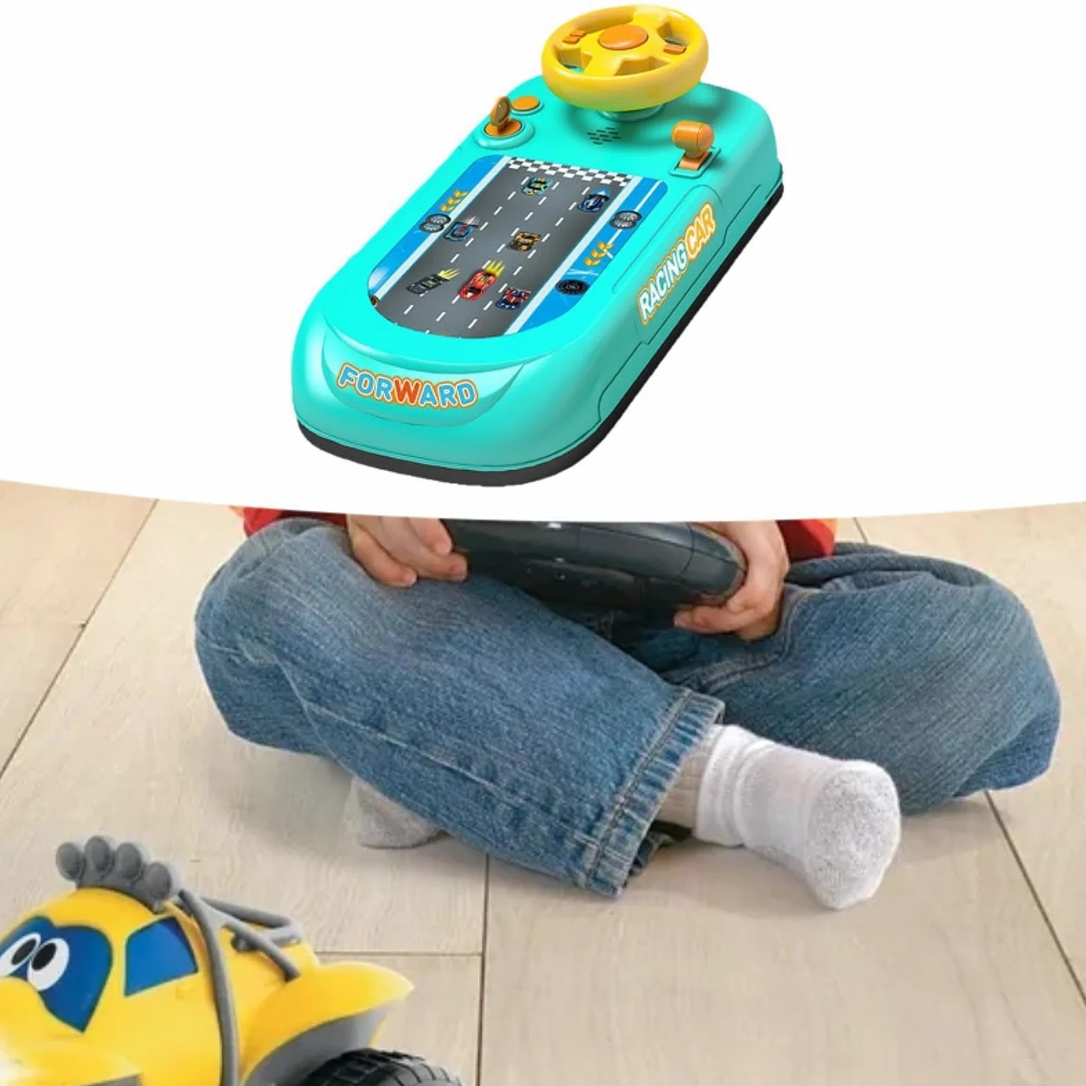 Jeu de Course avec Volant Interactif, Jouet de Simulation de Conduite avec Musique et Effets Sonores, Volant Éducatif pour Garçons 3-6 Ans, Robuste pour Développement Coordination, Vert