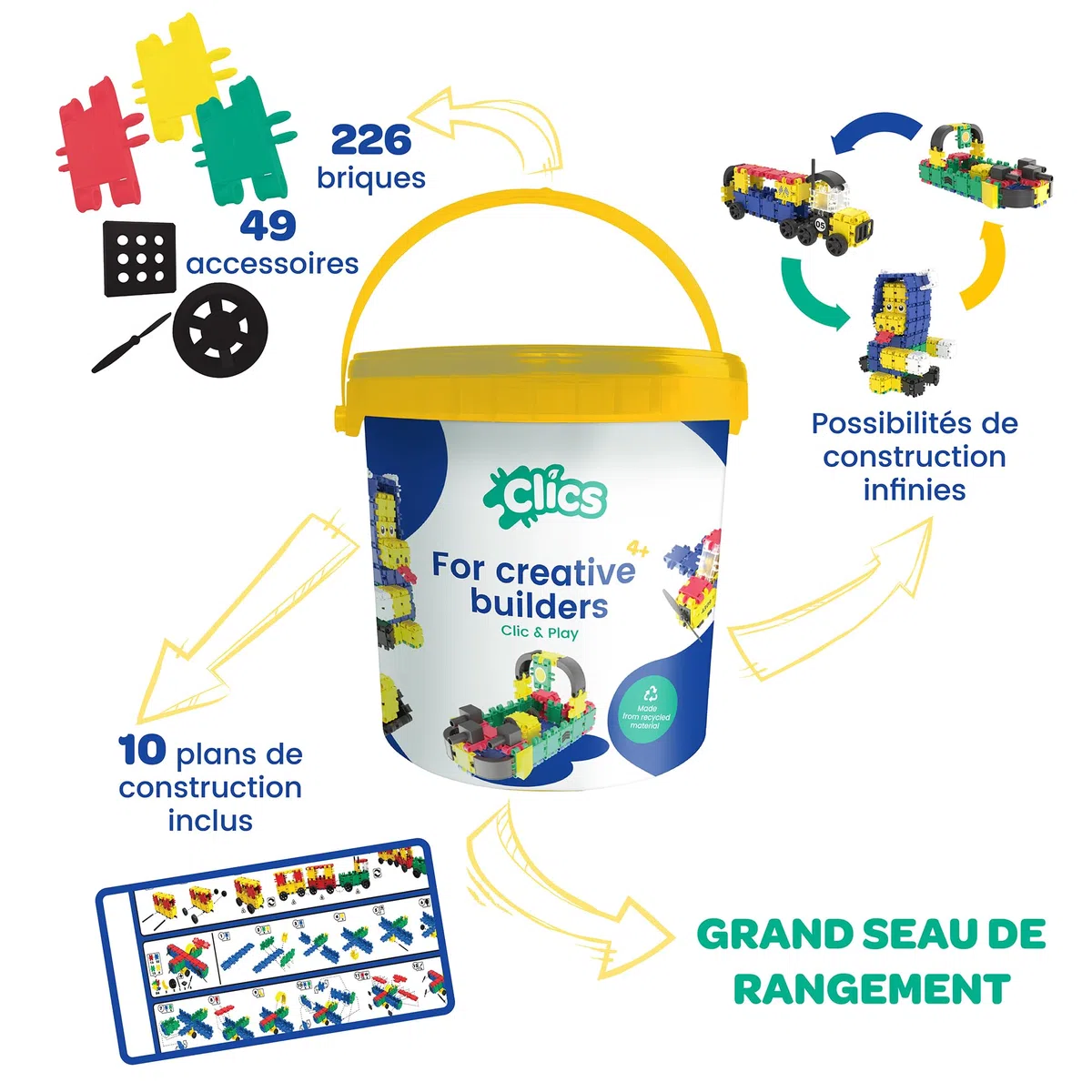 Clics Jouets de Construction pour Les Enfants à partir de 3 Ans, Jouets éducatifs créatifs dans Un Ensemble de 275 pièces, Blocs de Construction pour Filles et garçons, Jouets Montessori STEM,