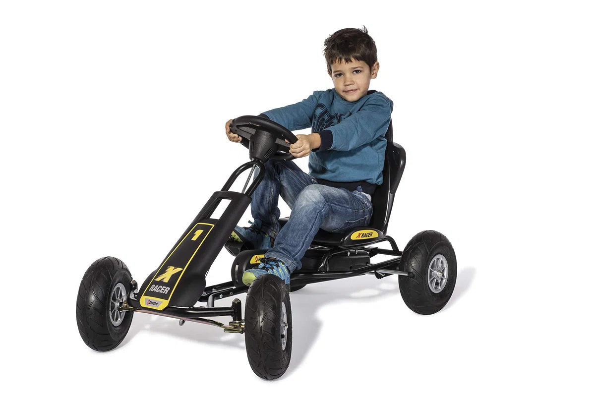 Ferbedo Go Kart AT X-Racer 105007 (Kart Noir avec Volant sonore et pneus gonflables, à partir d'environ 3-8 Ans) 102 x 60 x 64 cm