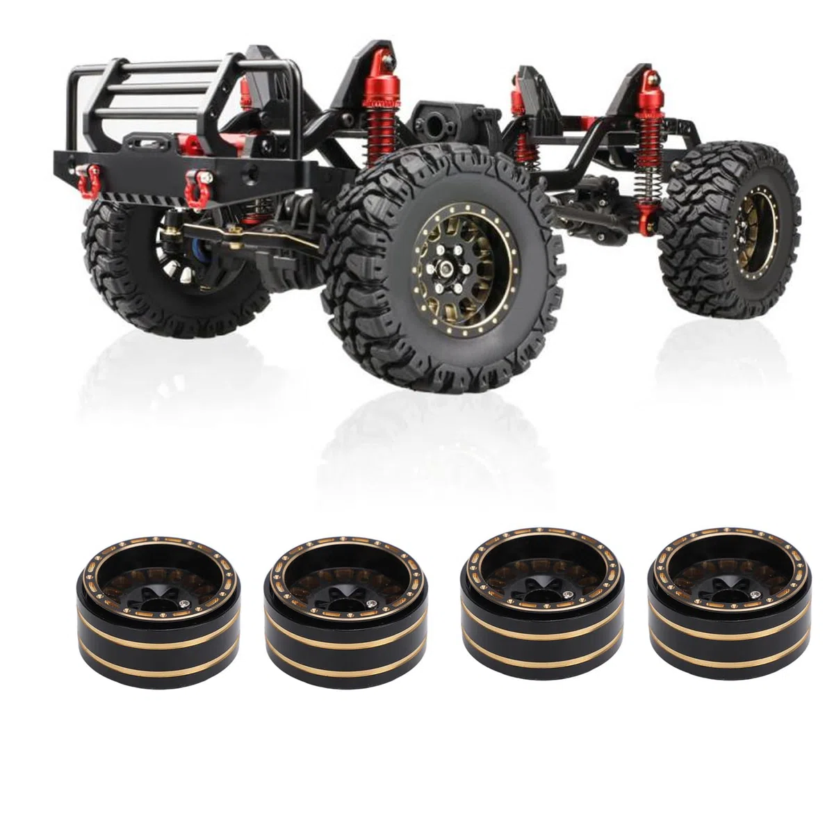Alomejor Jeu de Jantes Beadlock en Laiton 1,2 Pouces pour Voiture SCX24 FMS24 RC Couleur Noire et Matériau Haute Résistance Moyeu de Roue pour Voiture SCX24 FMS24 1/24 RC