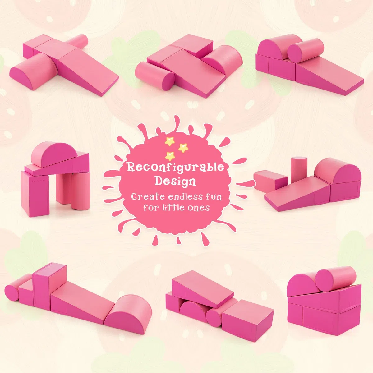 DREAMADE 5PCS Module de Motricité, Parcours Motricité Bébé en PU à Base d'eau & EPE, Jeut d'Éducation pour Enfants d'Âge Préscolaire, Convient à Maternelle, Maison (Rose)