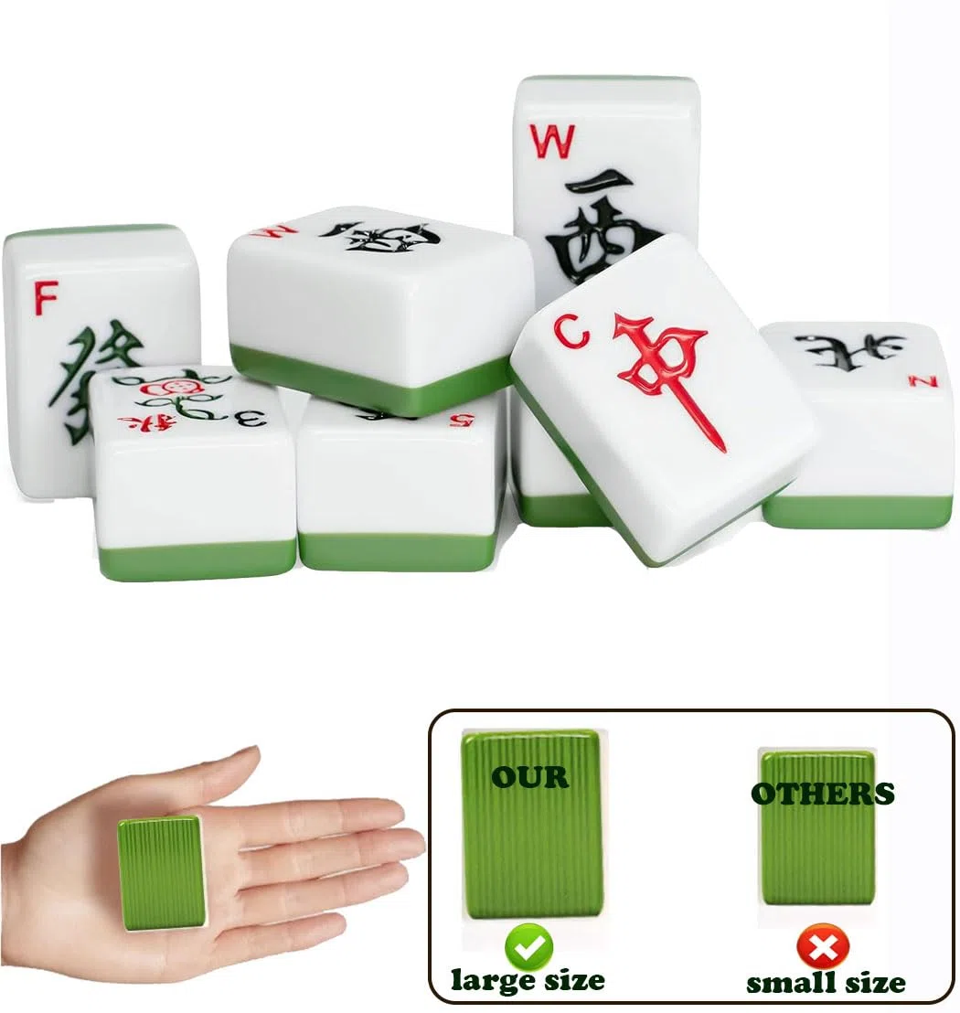 Ensemble de Mahjong Chinois avec étui de Transport, 3,8 cm de Large 144 + 2 Carreaux avec Chiffres Arabes, 2 dés et Un indicateur de Vent