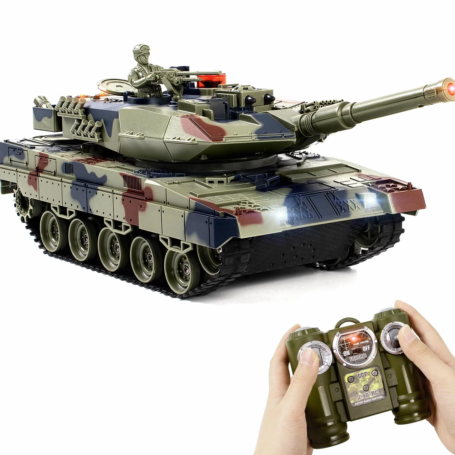Supdex Tank Telecommande, RC Char 1/24 Telecommande, Leopard II Radiocommande, Combat avec de la Fumée et des Lumieres, Char Telecommandé Enfant, Convient aux Enfants de 6 Ans et Plus